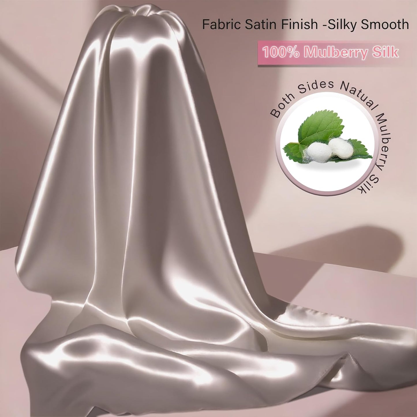 Mulberry Silk Pillow Cases Queen Size Set of 2, Ultra Smooth Soft Breathable Cooling Pillow Cases for Hot Sleepers, Silk Satin Pillowcases 2 Pack with Zipper for Hair and Skin, Gifts for Women