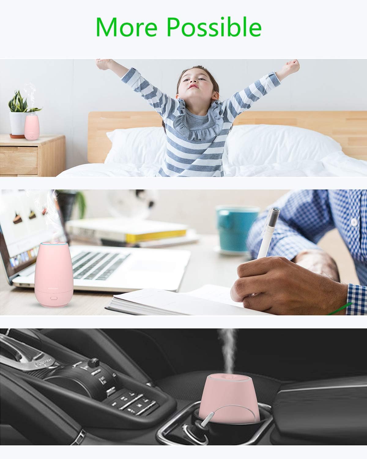 SOICARE Car Diffuser,Small Portable Car Essential Oil Diffuser with Built-in USB Cable,Mini Aromatherapy Diffuser for Travel/Office/Home (Pink)