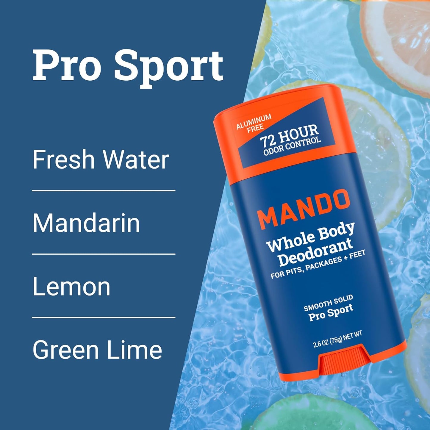 Mando Whole Body Deodorant For Men - Smooth Solid Stick - 72 Hour Odor Control - Aluminum Free, Baking Soda Free, Skin Safe - 2.6 Ounce (Pack of 2) (Bourbon Leather & Pro Sport)