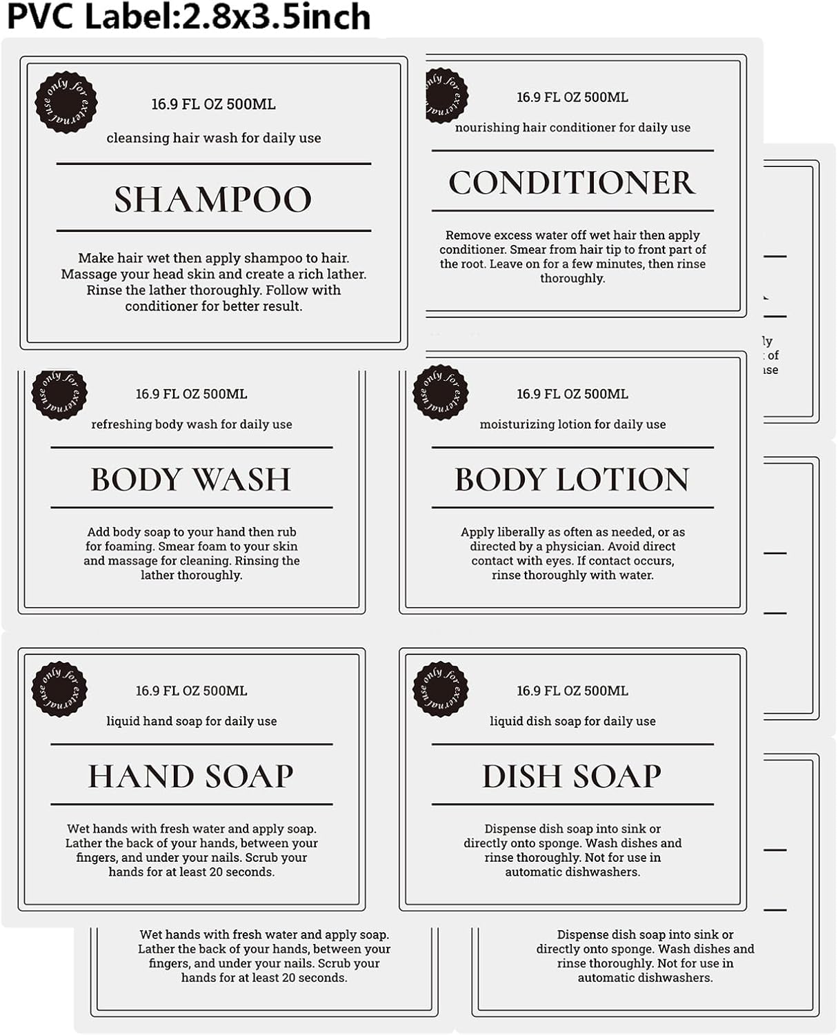 FOOCHY 6 Pack Empty Plastic Bottles with Pump Dispenser and 6pcs Labels Included, Refillable Travel Containers for Hand sanitizer Shampoo Lotion, etc - No BPA/Paraben, 500ml/16.9oz (Green)