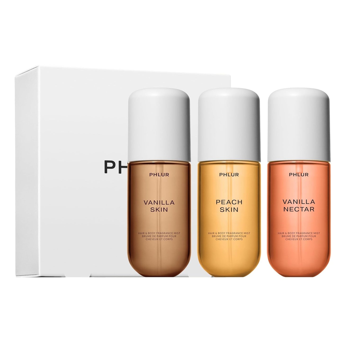 PHLUR Vanilla Peach Trio - Exclusive 3pc Travel Size Body Mist Set ft. Vanilla Skin, Nectar, Peach Skin (3 x 3 fl oz)
