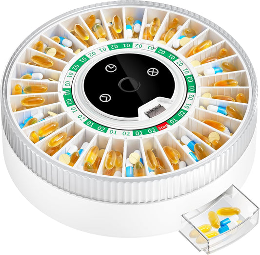 Colorwing® 2025 Smart Pill Dispenser for Seniors - 31-Slot Automatic Medication Organizer with Bluetooth Alarms, Fingerprint & Mechanical Dual Lock, Daily Timed Dispenser (Elderly-Friendly Design)