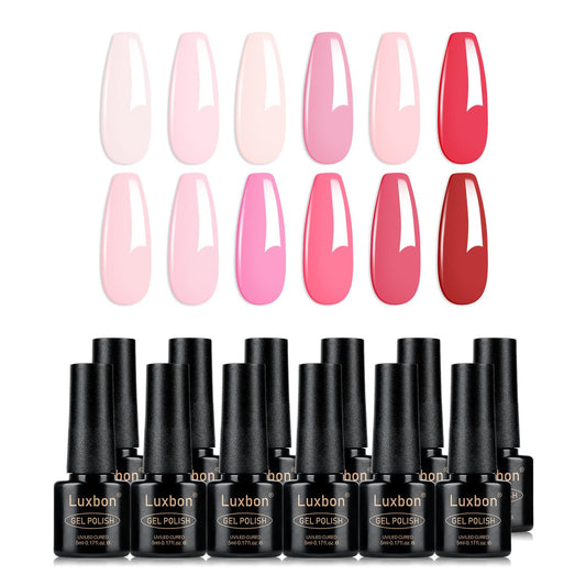 Luxbon 12 pcs Gel Nail Polish Set - Spring Color Set Long Lasting Gel Polish, uv led Soak Off Nail Art Designs Manicure Kit 004