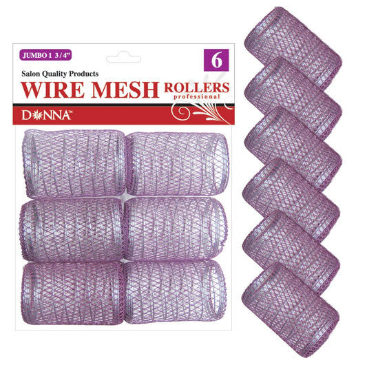 DONNA Wire Mesh Rollers 1.75"(D) JUMBO 6PCS Hair Curlers, Clips for Hairdressing Styling Heatless Hair Curler PURPLE