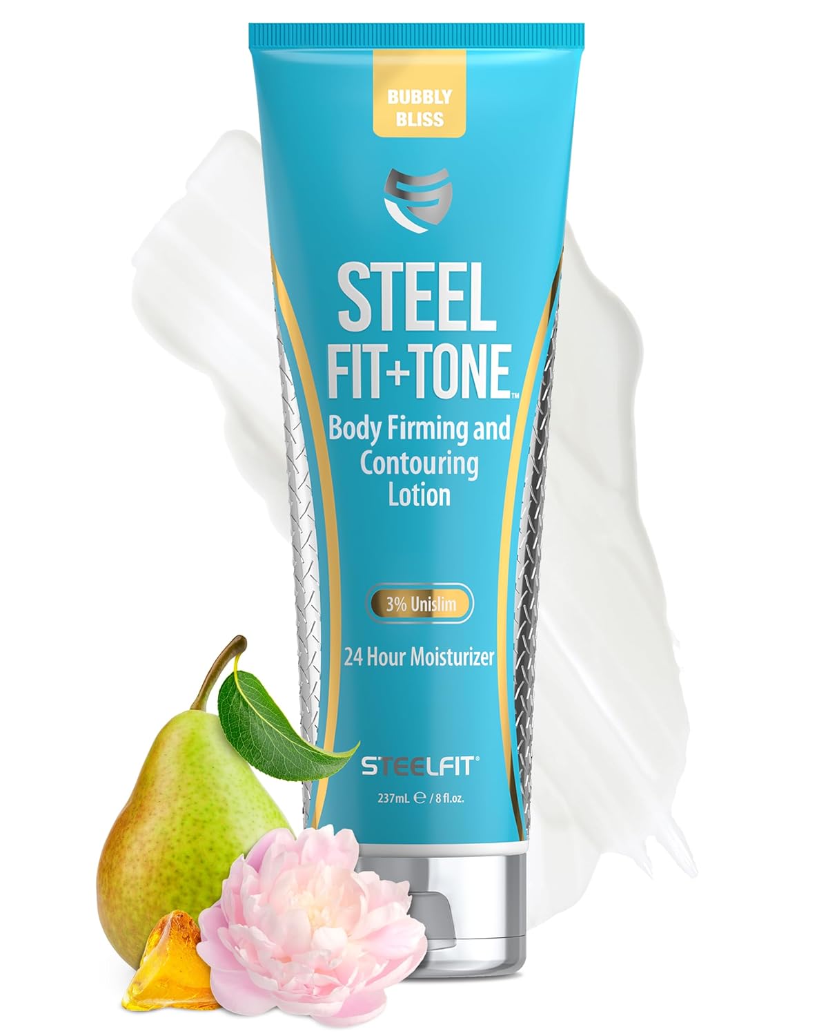 SteelFit Firming Body Lotion - Contouring & Skin Tightening Cream for Body - Firm & Tone Cellulite Remover for Legs Belly & Saggy Skin - Nourishing & Soothing with Shea & Cocoa Butter - Bubbly Bliss