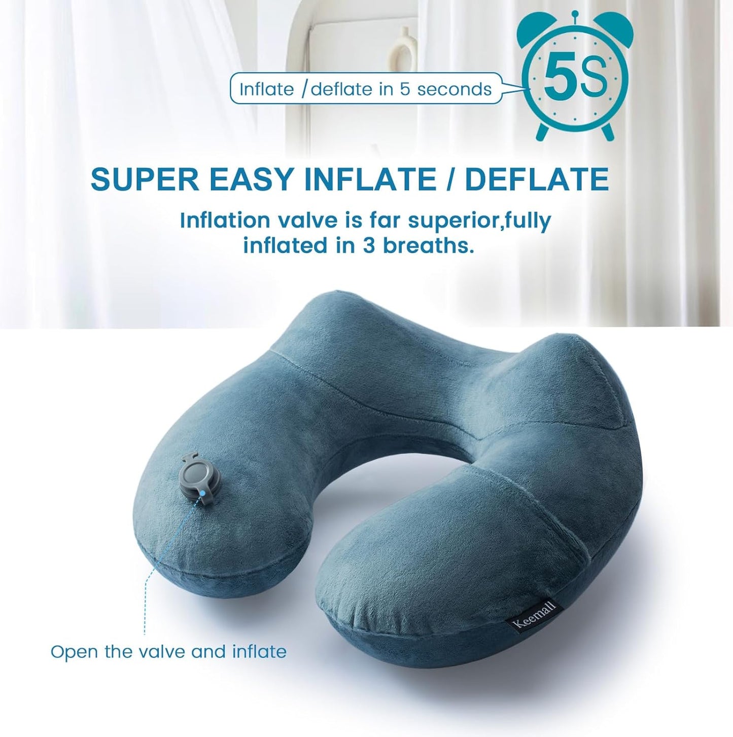 2Pack Inflatable Travel Neck Pillow for Airplane Sleeping, Adjustable Blow Up Neck Support Air Pillow Traveling on Plane Long Flights Washable