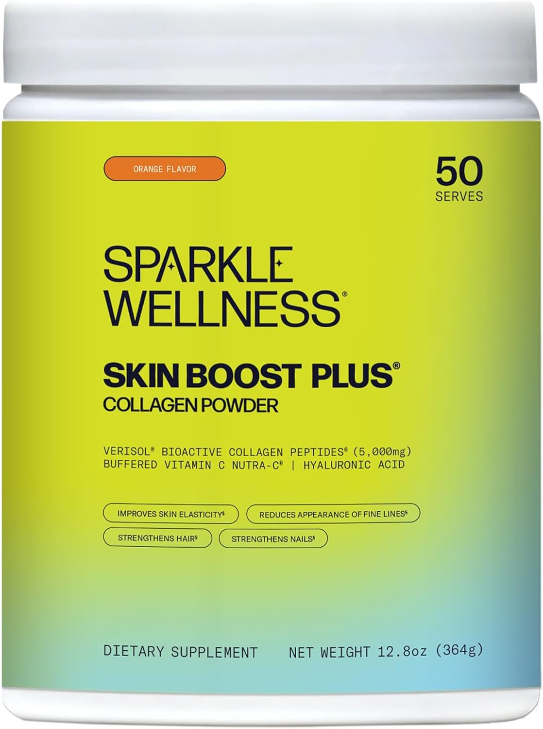 Sparkle Wellness VERISOL Bioactive Hydrolyzed Collagen Peptides | Collagen Powder Supplement with Vitamin C & Hyaluronic Acid for Hair, Skin, and Nail Health | Skin Boost Plus (Orange) [50-Serves]