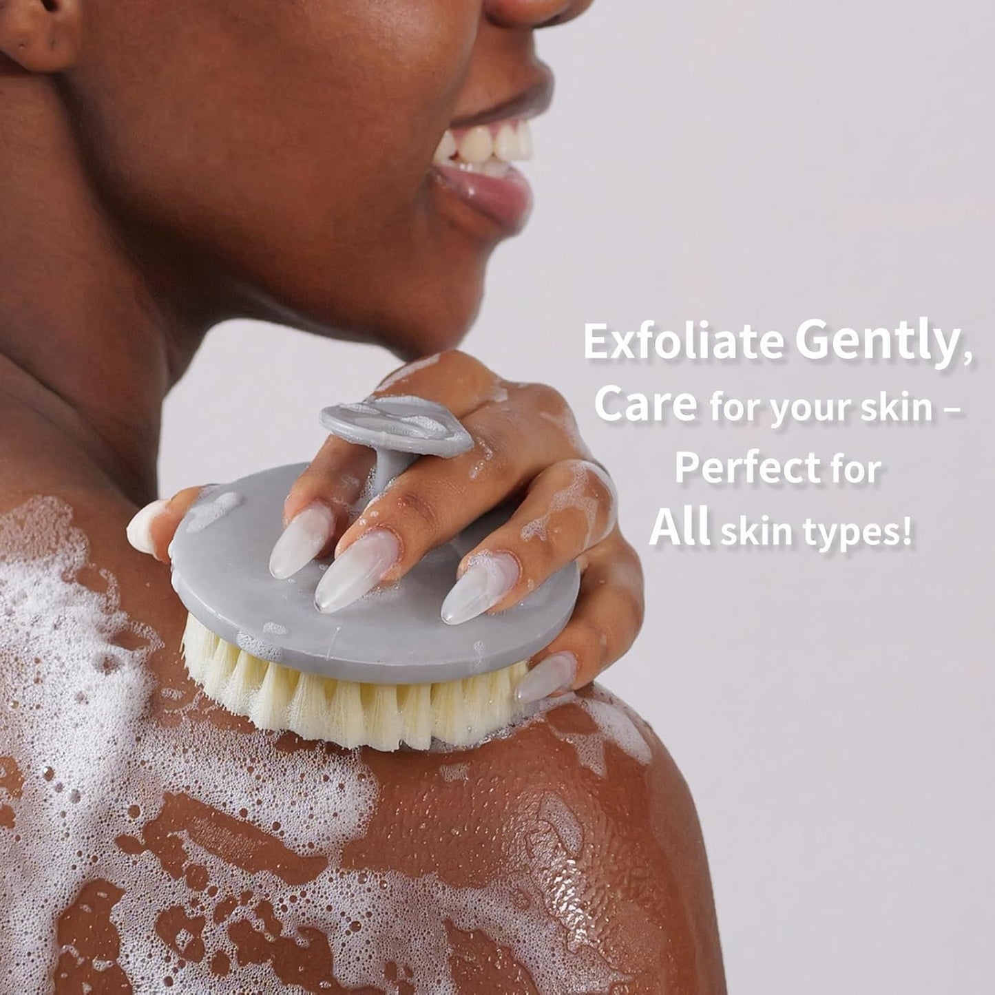 Body Scrubber 4 Pack, BEAUTAIL Gentle Exfoliating Shower Bath Brush, Soft Bristle Brushes for Sensitive Skin Women Men, Non-Slip Hand-Clip, Durable and Long Lasting (2pcs Blue+2pcs Gray)