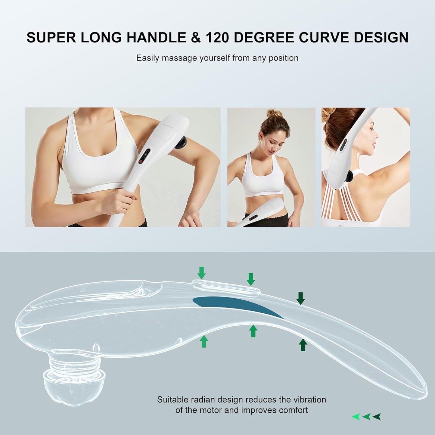 MEGAWISE Cordless Handheld Back Massager w/Rechargeable 3200mAh Battery, 5 Speed and 5 +2 Massage Nodes with Hard, Medium and 2 Soft Silicone Nodes; Massage While Moving Around (Pearl White)