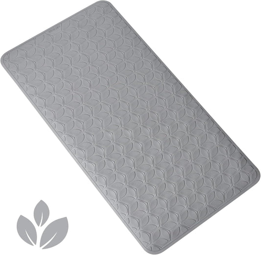 WRISIN Bathtub Mat Non Slip with Suction Cups - 100% Rubber Bathroom Mat Textured for Bath Tub Shower Safety - Soft on Touch - BPA/PVC Free - Pet Dog Bath Mat - Machine Washable - 17 × 35 Inch（Gray）
