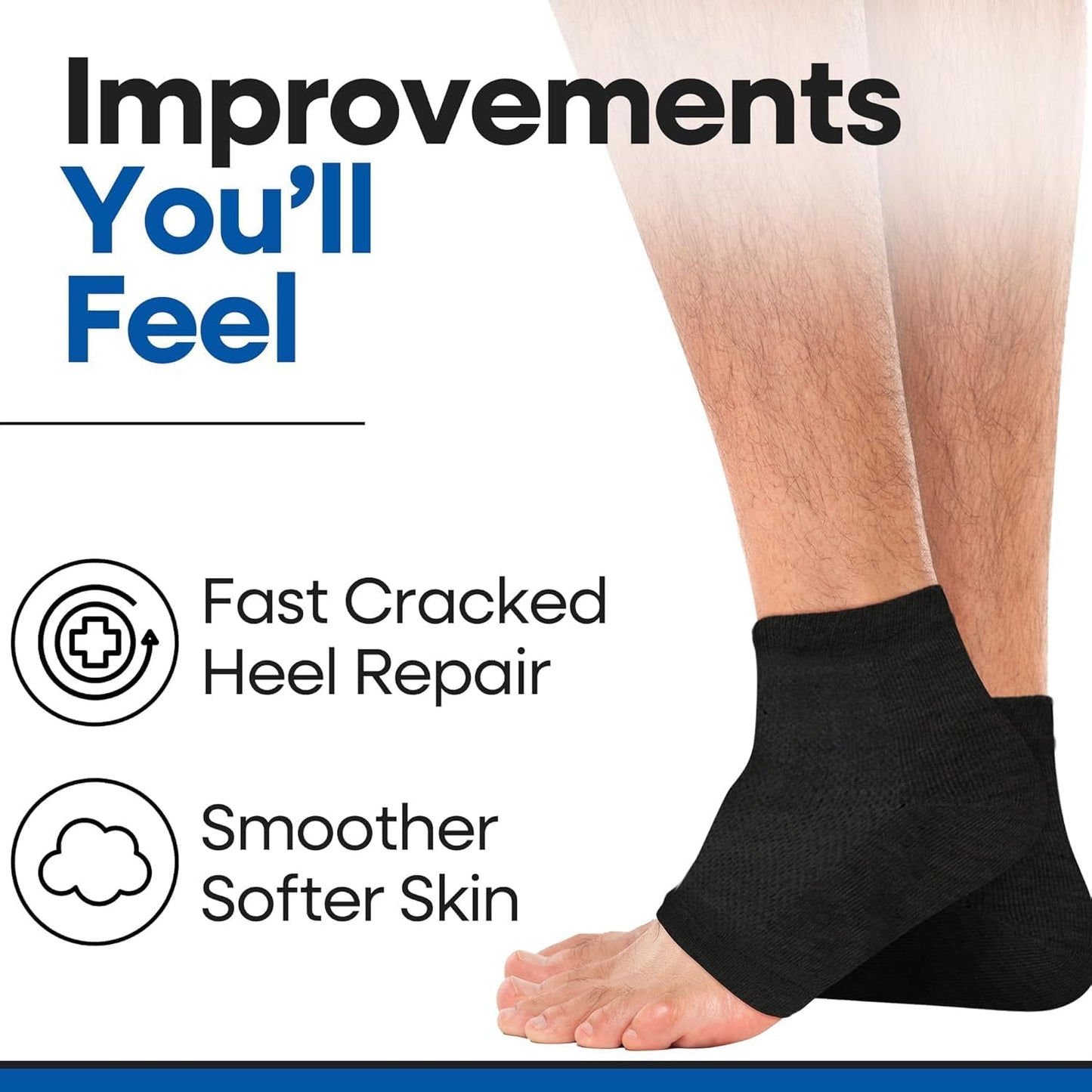 Moisturizing Socks for Men & Women | Cracked Heel Treatment with Aloe Vera | Moisturizer Heel Callus Remover | Aloe Socks for Cracked Heels & Dry Feet | Lotion Gel Sleeves (X-Large - Black)