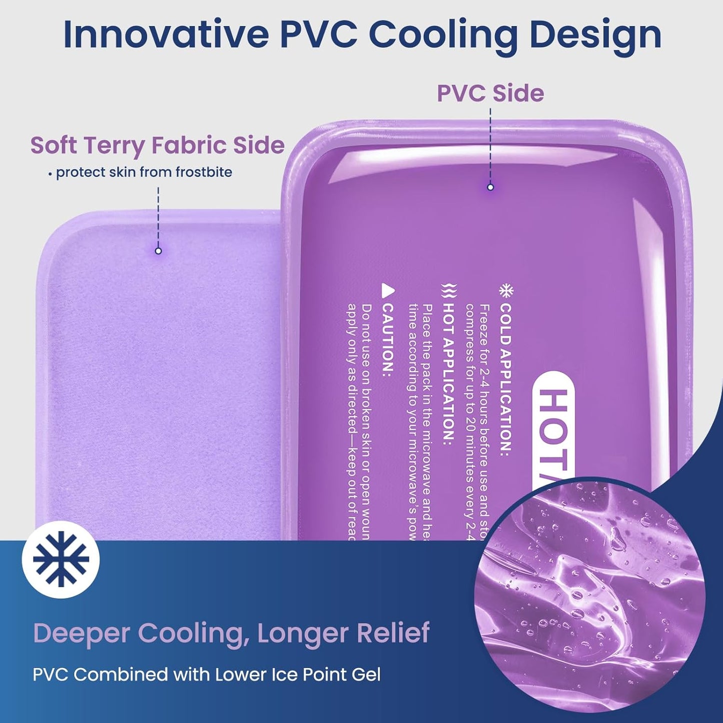REVIX Large Ice Packs for Injuries, 2 Packs Hot & Cold Gel Ice Packs with PVC Cooling Design & Adjustable Strap, Flexible Therapy on Joints, Muscles, Shoulder, Back and Knee (12" x 6" Purple)