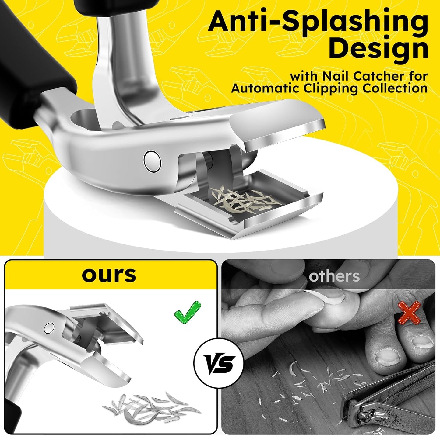 Angled Head Toe Nail Clippers for Thick Nails for Seniors, Straight Toenail Clippers with Catcher, Heavy Duty Large Toenail Clippers with Ergonomic Long ABS Handled