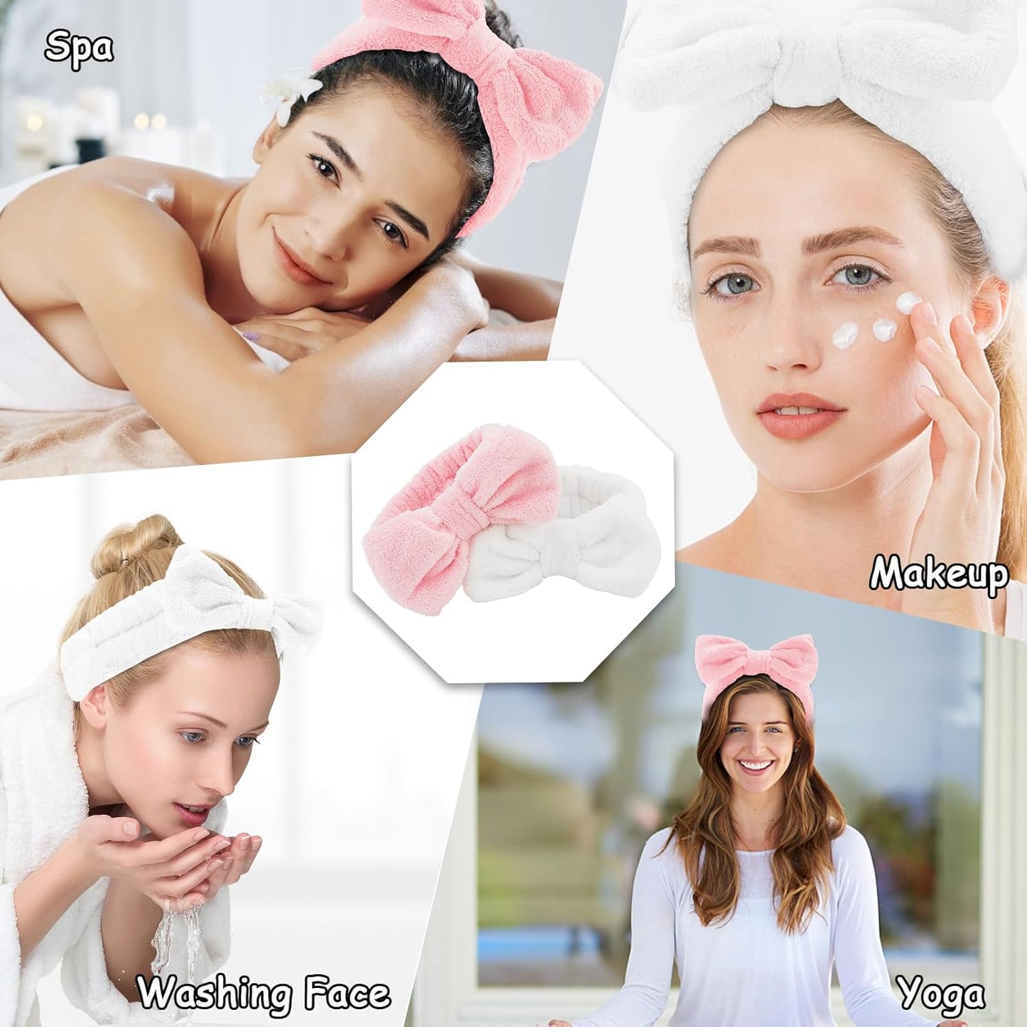 Casoty Black White Pinjk Skincare Headband for Washing Face Cute Face Wash Spa Headband for Women Makeup Hair Band Stocking Stuffers Spa Party Hair Accessories Gifts for Women Girls