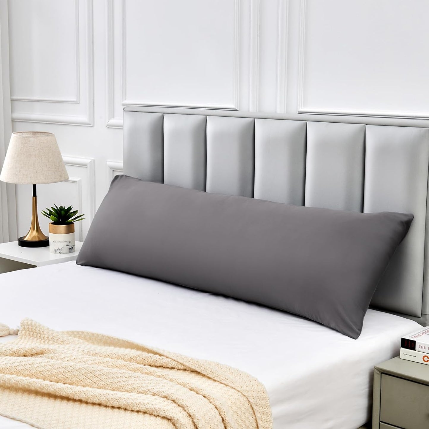 Warmstar Cotton Body Pillow Cover 1 Pack, 600 Thread Count Body Pillow case 20"x54", Long Body Pillow Case Cover Soft Breathable with Envelope Closure,Dark Grey