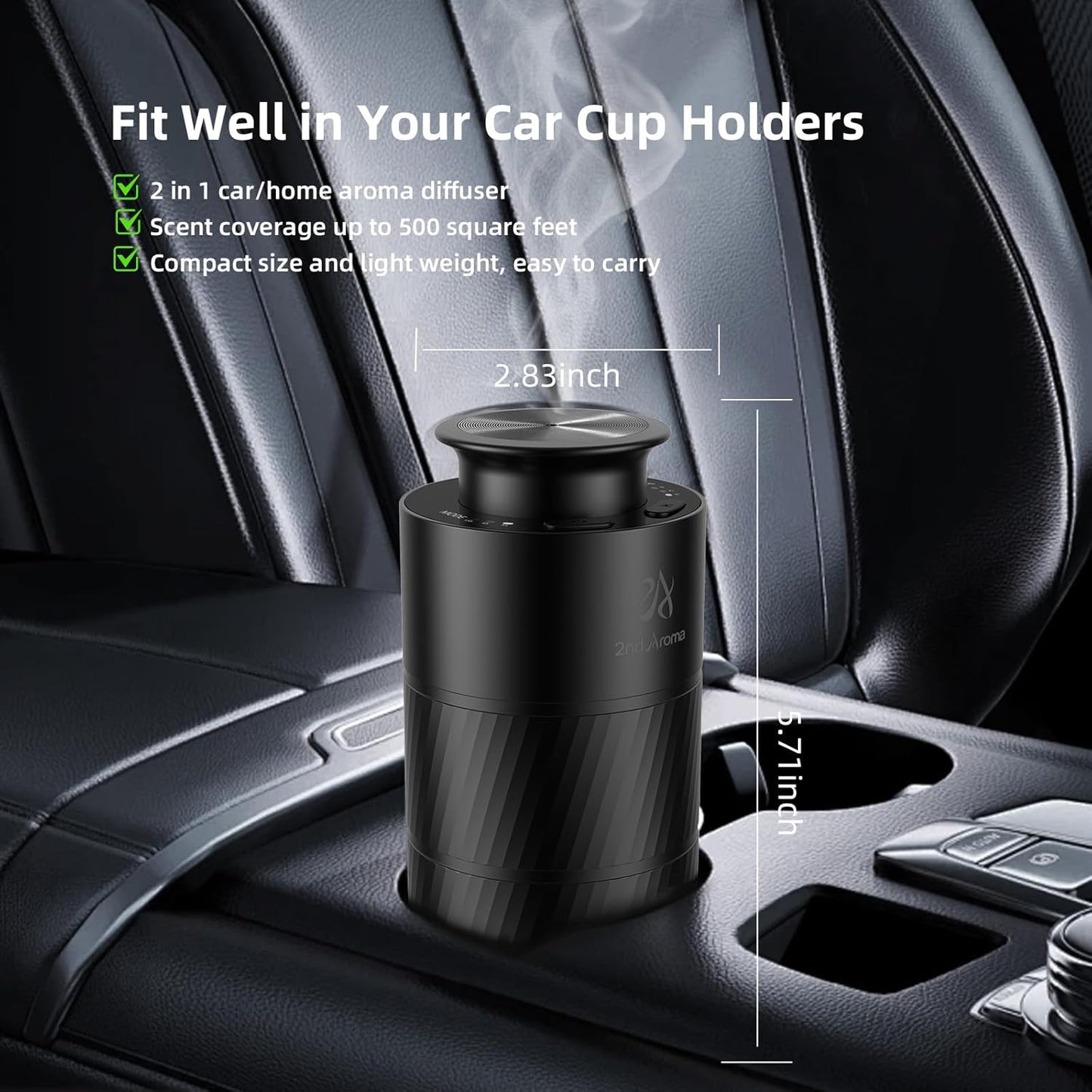 Waterless Essential Oil Diffuser, Aluminum Rechargeable Battery Operated Diffuser, 3 Timer Settings, 3 Mist Levels, 20ml Essential Oil Include, Black Mini Diffuser for Car Home Office Travel