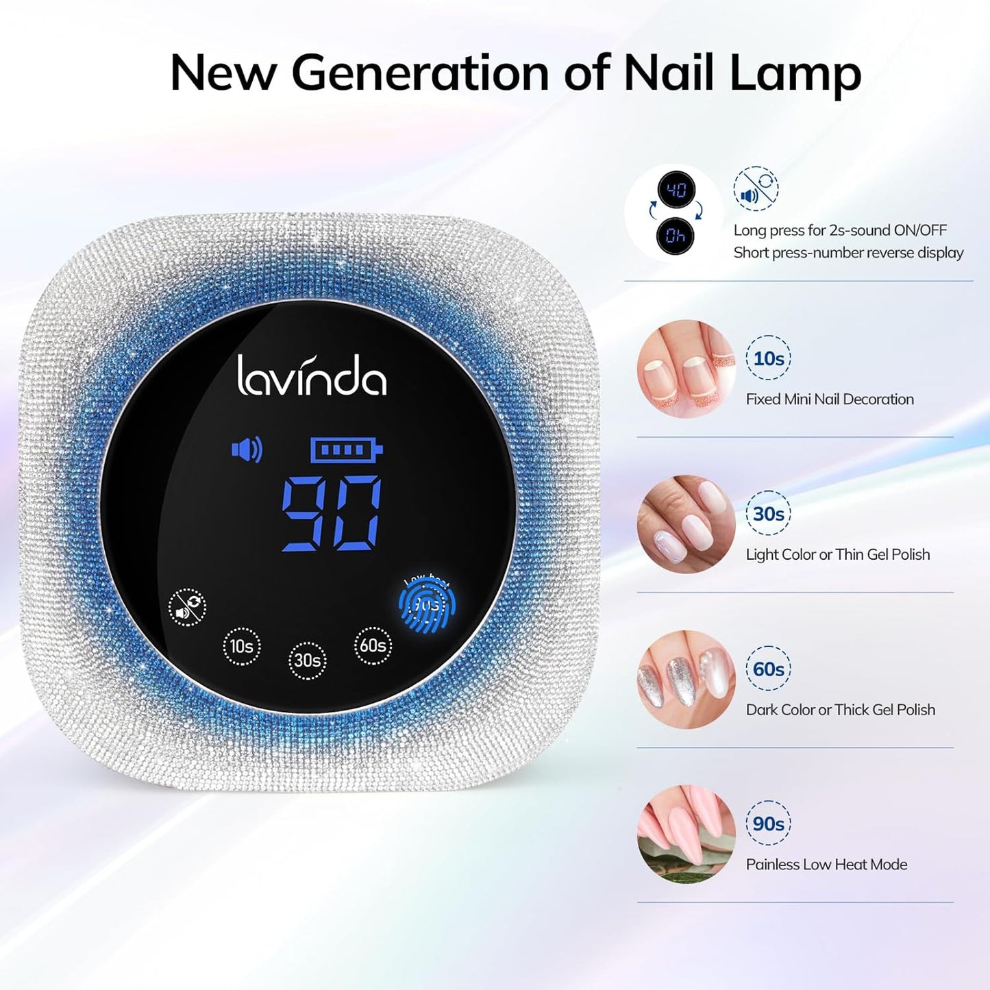 Lavinda UV Light for Gel Nails, 54W UV LED Nail Lamp Cordless Rechargeable Nail UV Lamp Nail Light with 4 Timer and LCD Display, Professional Nail Polish Curing Lamp Nail Dryer for Salon Use