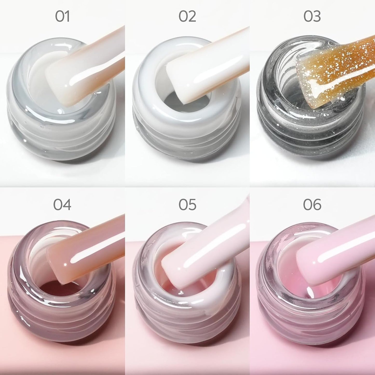 CANNI Rubber Base Gel Nail Polish Set- 6 Pcs 9 Ml Clear Milky White Neutral Nude Pink Colors Rubber Base for Nails, Soak Off LED Nail Gel Manicure Kit DIY at Home Salon Gifts