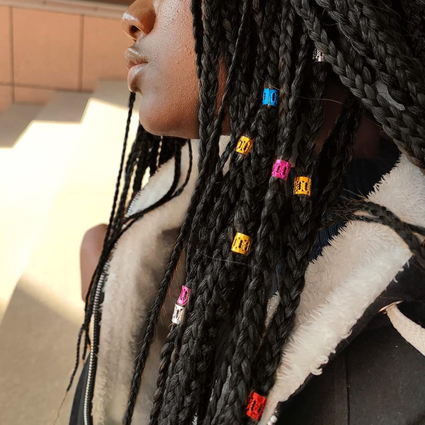 SEVENHEAD 50 Pcs Dreadlock Beads Hair Accessories Hair Rings Adjustable Cuffs Braiding Hair Decoration Clips Metal Hair Decoration for Braids(Black)