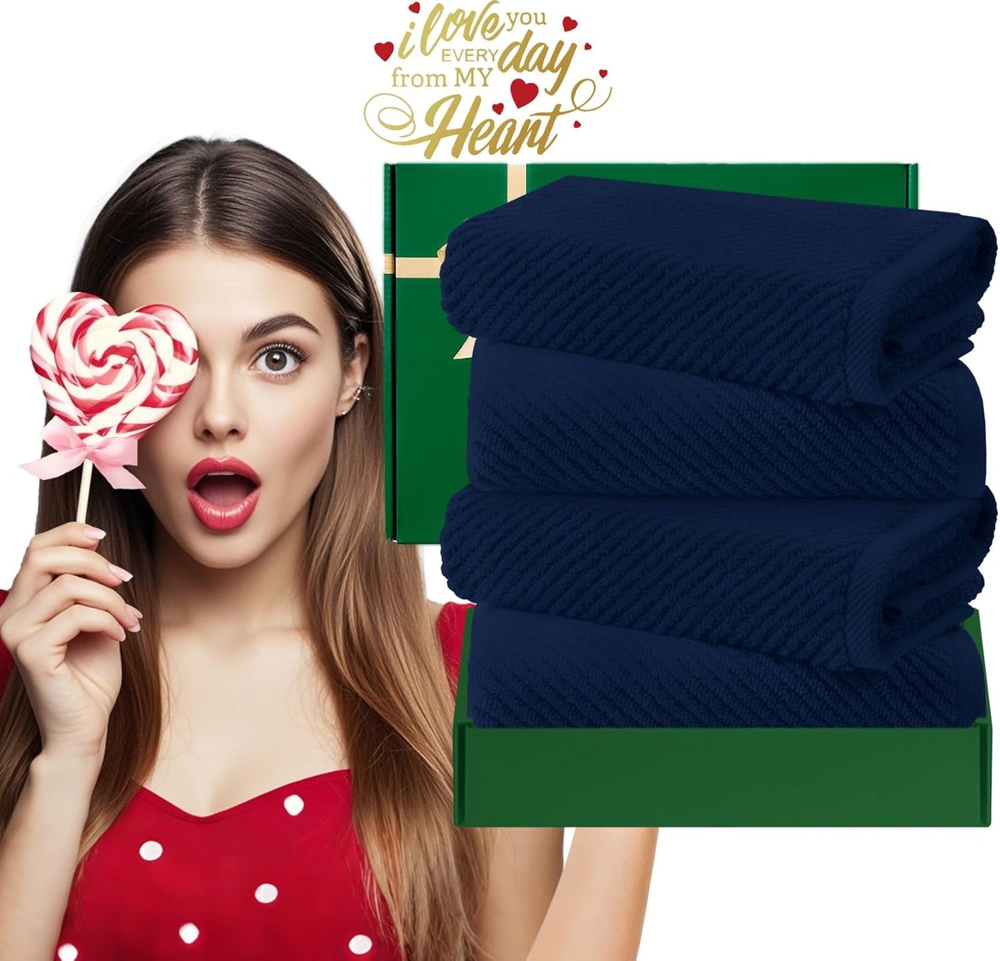 VOOVA & MOVAS Bathroom Hand Towels Set of 4, 18"x 28" - 100% Cotton | Lightweight | Thick | Quick Dry | Soft | Absorbent, Blue Hand Towels for Bathroom, Towel Gift Set, Navy Blue