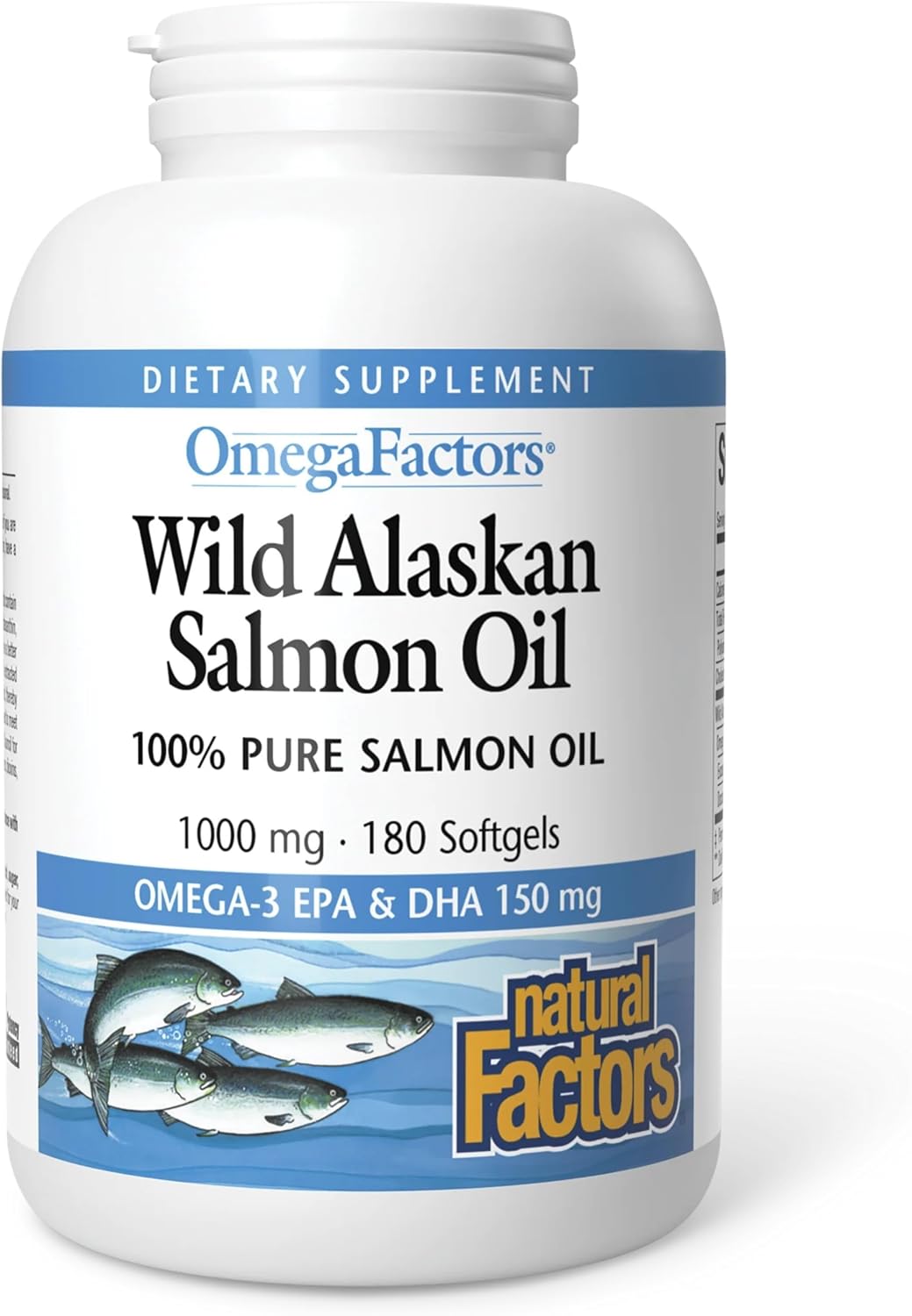 Natural Factors Wild Alaskan Salmon Oil Provides Omega-3, EPA, DHA & Vitamin D, Supports Brain & Heart Health, 180 Softgels