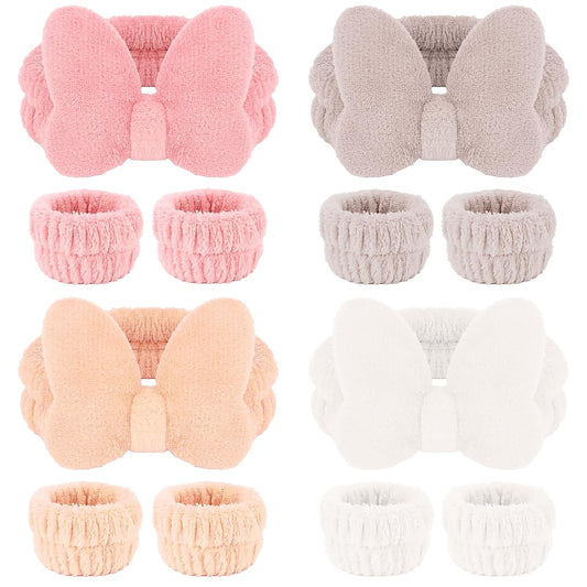 CAVETEE Spa Headband for Washing Face, 4 Pack Fuzzy Skincare Cute Butterfly Hair Band for Shower Yoga Beauty Soft Makeup Skin Care Hair Accessories for Women