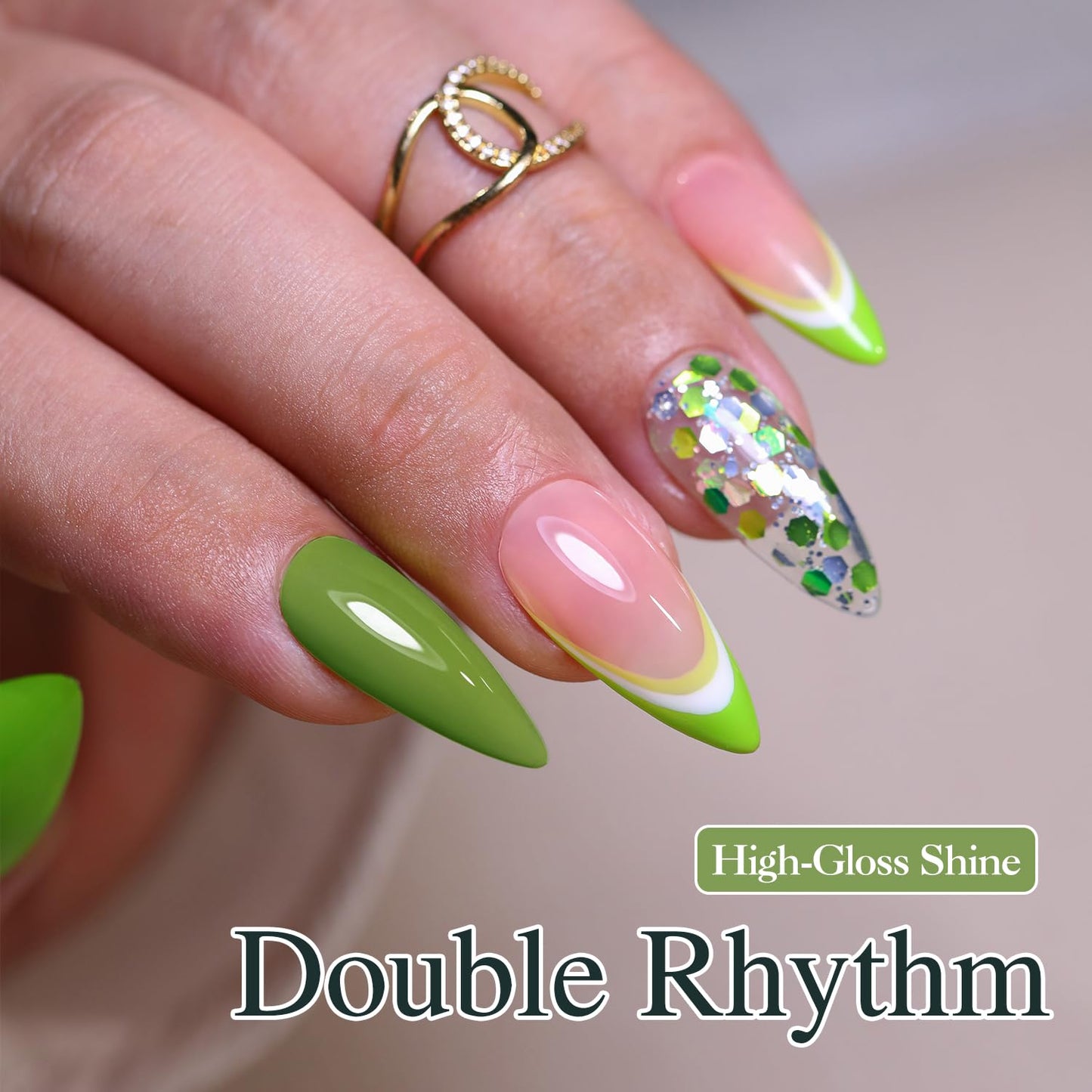 Double Rhythm Gel Nail Polish Set of 6 Colors Baby Light Pastel Milky Nail Polish Starter Kit Art DIY Salon Home (Sage Dark Deep Lime Green Olive,Kit 18)