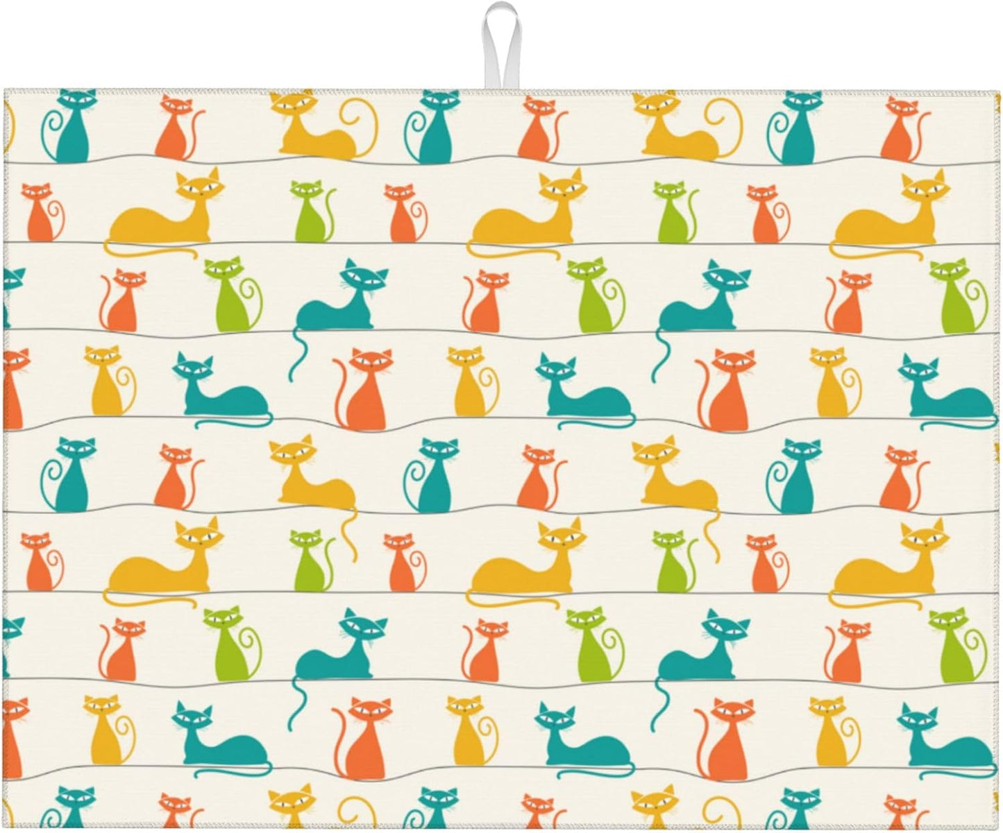 Mid Century Modern Cats Dish Drying Mat for Kitchen Counter Absorbent Reversible Cute Drying Pad Dark Kitchen Decor Dish Drainer Rack Mats 18"x24"