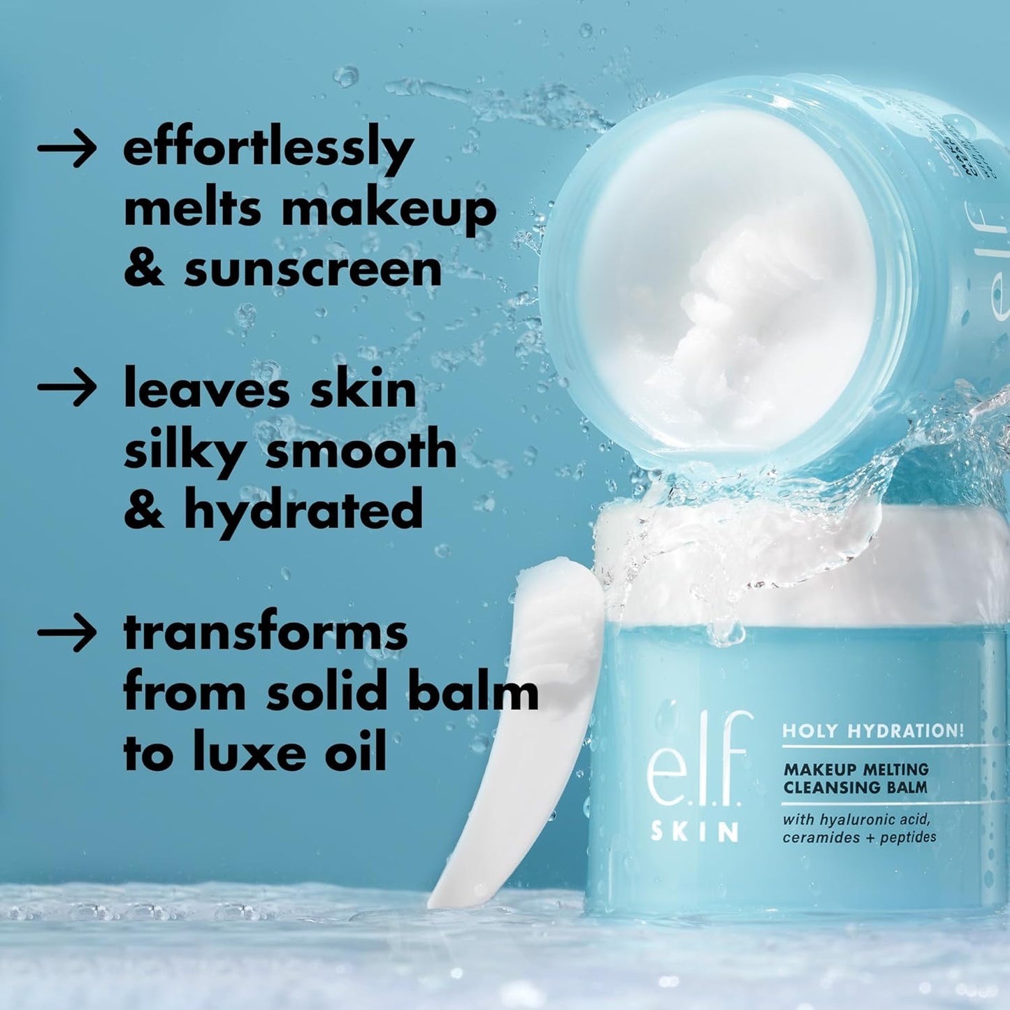 e.l.f. SKIN Holy Hydration! Makeup Melting Cleansing Balm JUMBO, Face Cleanser & Makeup Remover, Infused with Hyaluronic Acid to Hydrate Skin, 3.5 Oz