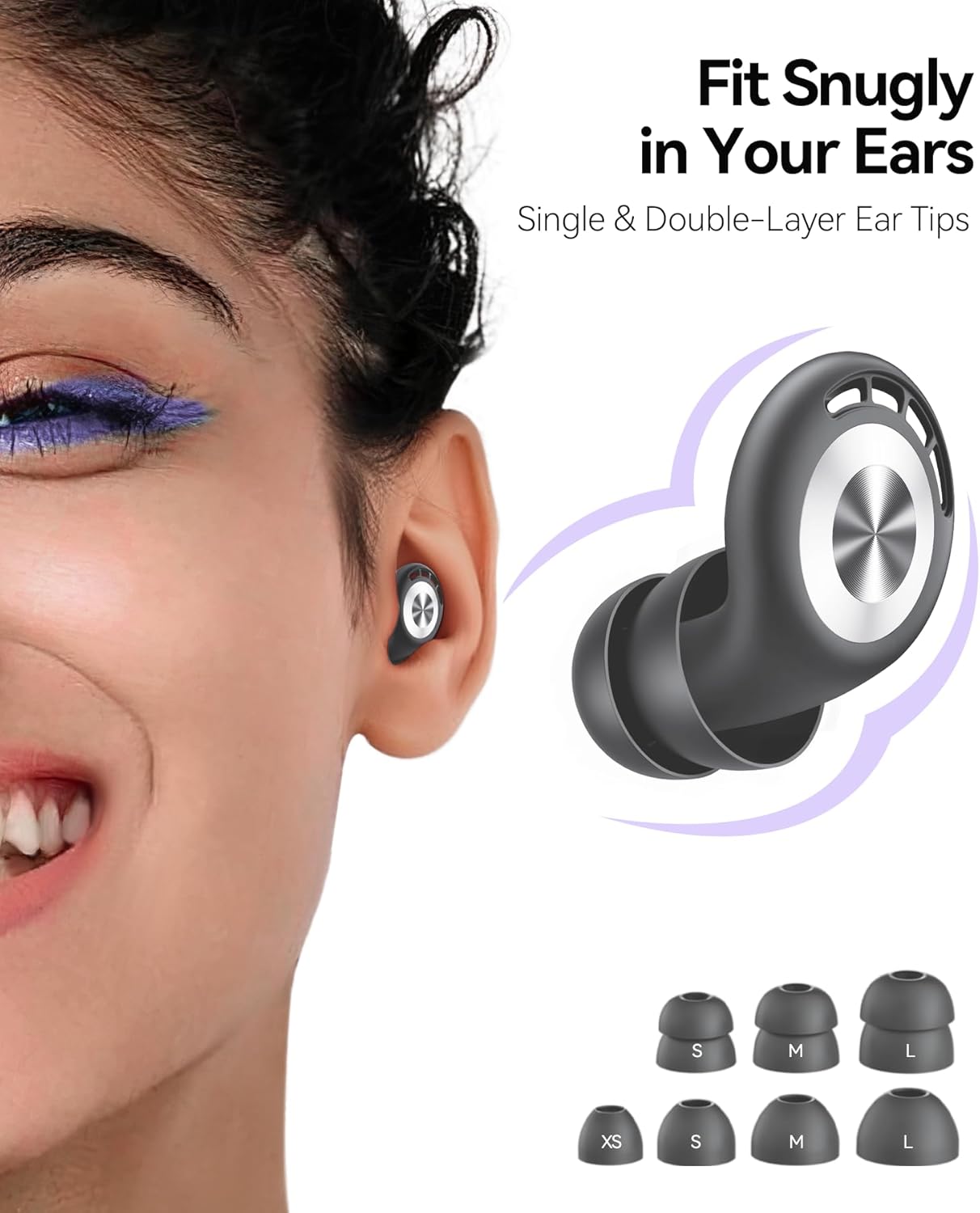 Ear Plugs for Sleeping Noise Cancelling 50dB Concert Earplugs for Noise Reduction Reusable Soft Silicone Ear Plugs for Snoring Shooting Motorcycle Airplanes Musicians with 7 Eartips Case Dark Gray