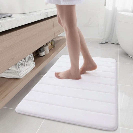 Buganda Memory Foam Bath Mat, 35.4" x 24", Ultra Soft and Non-Slip Bathroom Rugs, Water Absorbent and Machine Washable Bath Rug Runner for Bathroom, Shower, and Tub, White