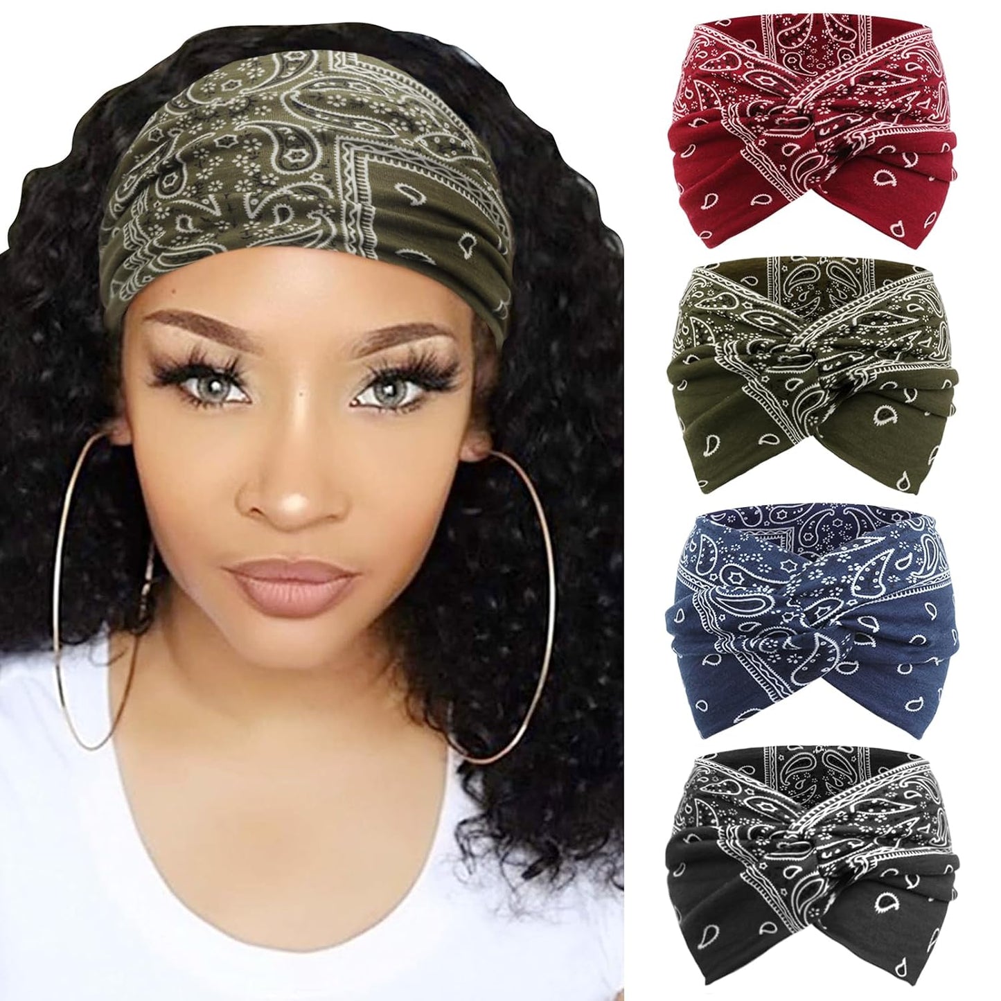 Extra Wide Headbands for Women Large Turban Headband Non Slip Boho Elastic Hairband Hair Twisted Knot Head Bands Accessories