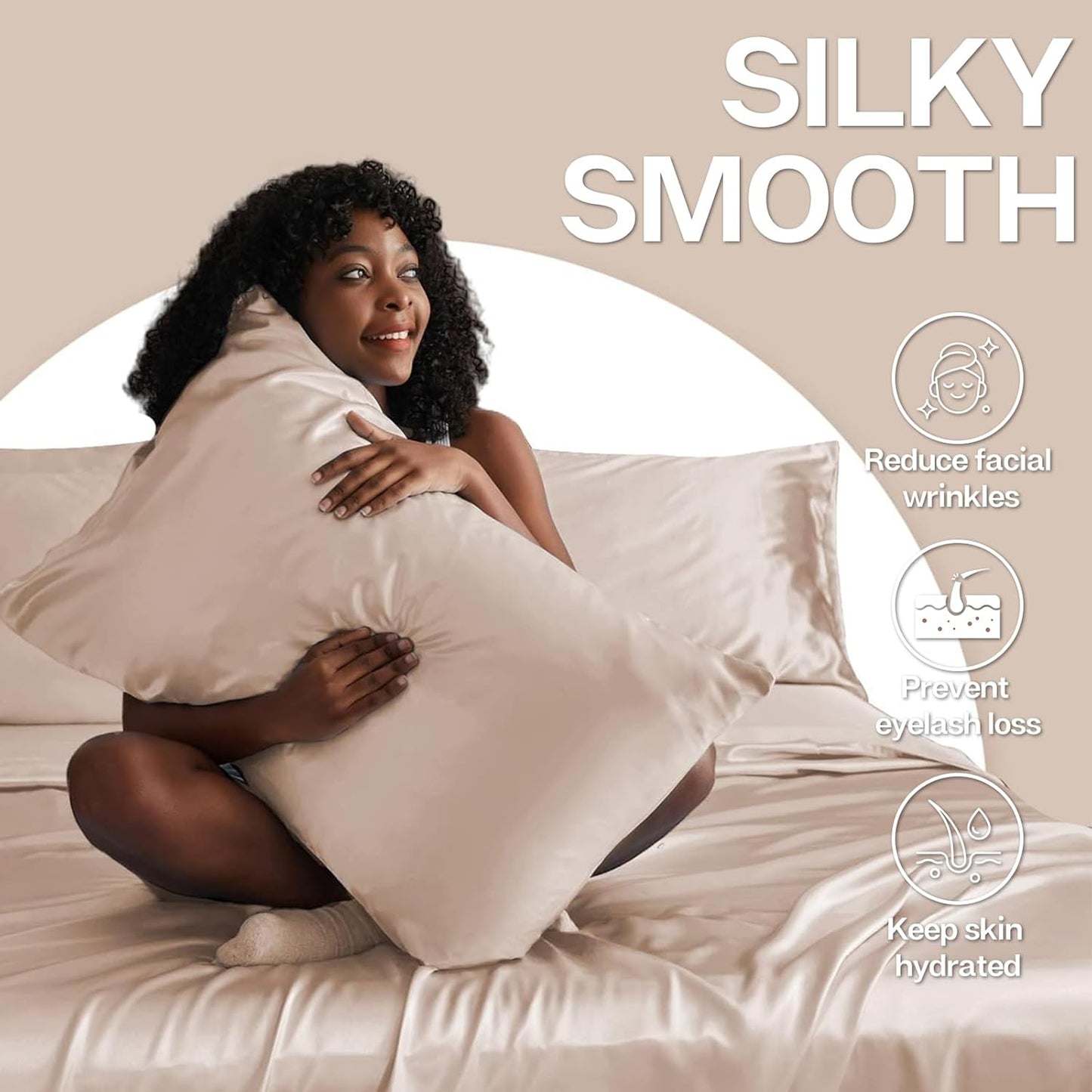 MR&HM Satin Pillowcase for Hair and Skin, Silk Satin Pillowcase 2 Pack, Standard Size Pillow Cases Set of 2, Silky Pillow Cover with Envelope Closure (20x26, Champagne)