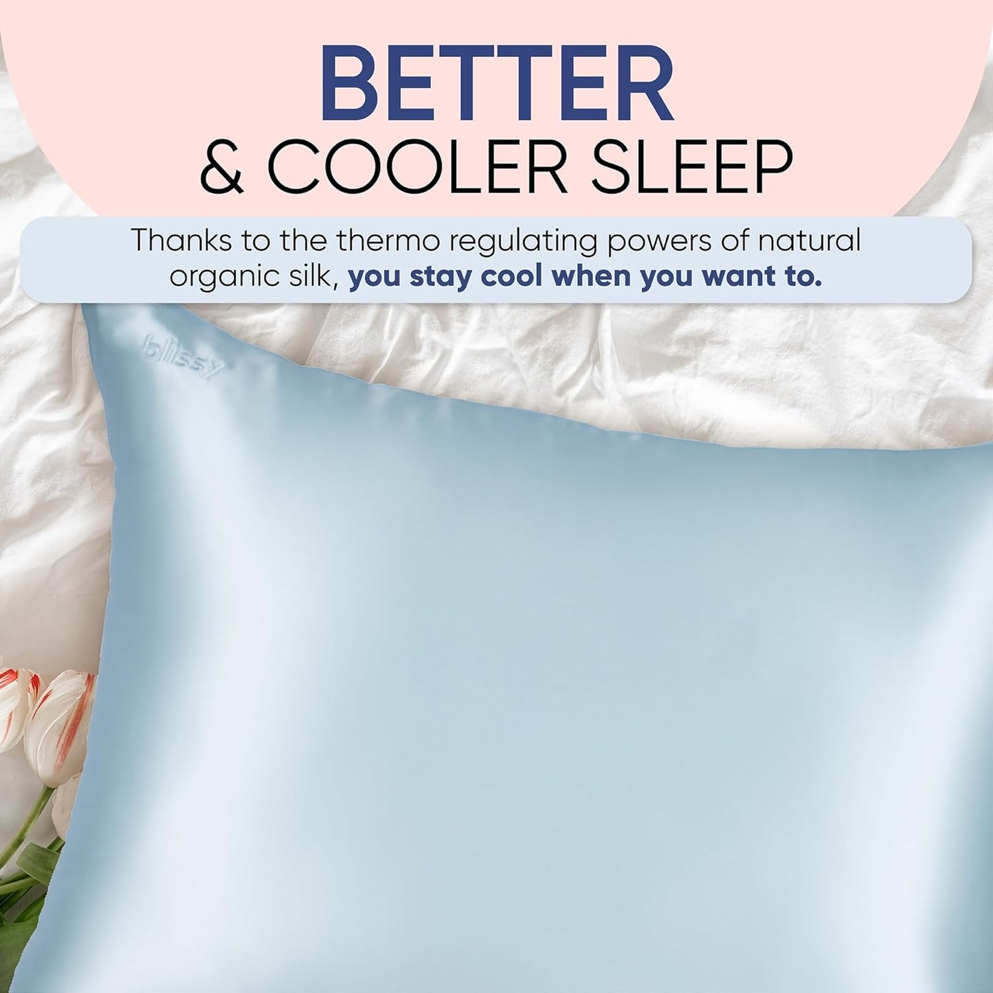 Blissy Silk Pillowcase - 100% Pure Mulberry Silk - 22 Momme 6A High-Grade Fibers - Silk Pillow Cover for Hair & Skin - Regular, Queen & King (Sky Blue, King)