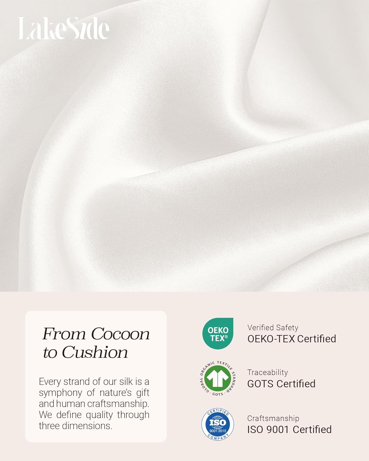 Oriental Lakeside® 100% Pure 22 Momme Mulberry Silk Pillowcase with Hidden Zipper - Nighttime Skincare & Hair Care Hydrating Pillow Cover