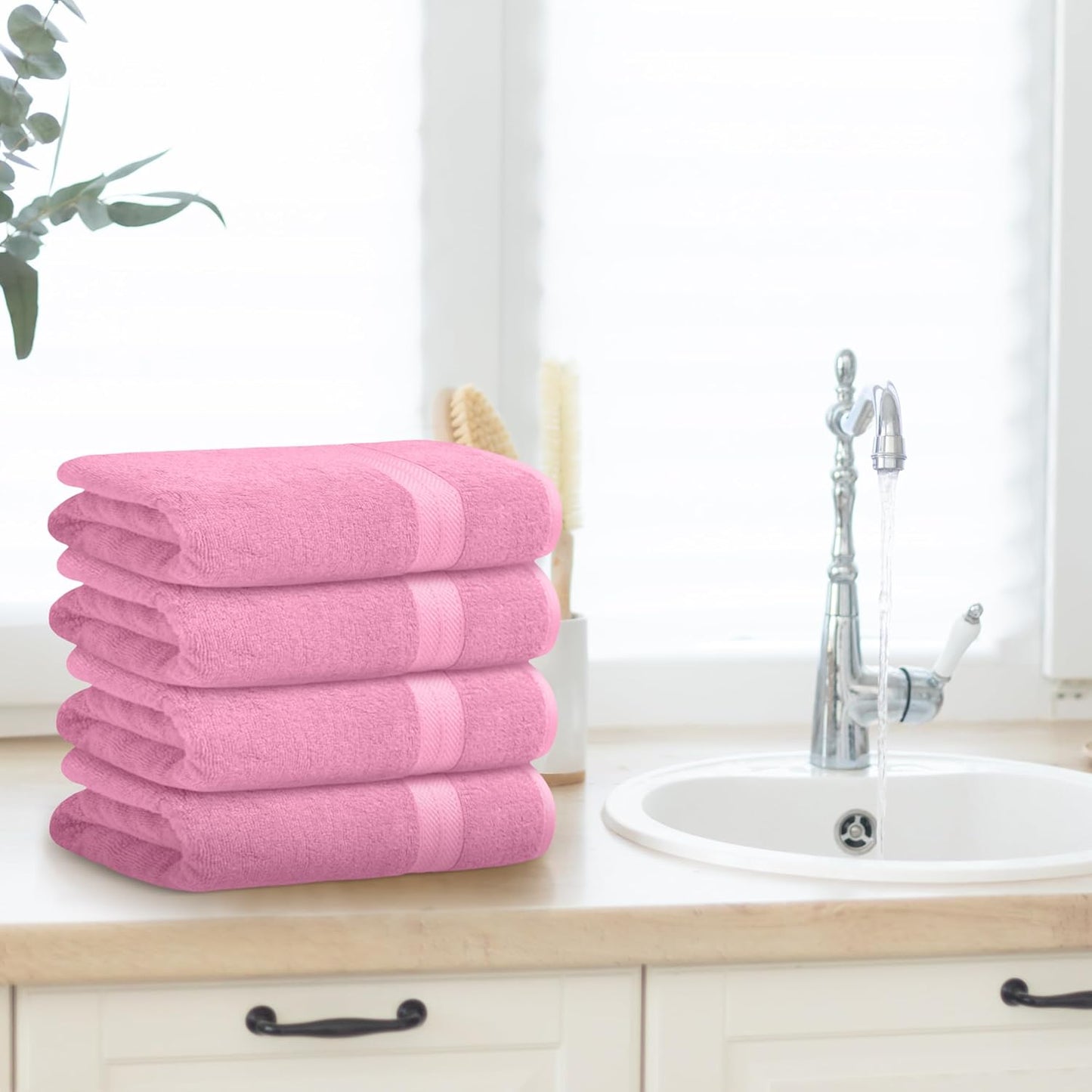 Avalon Towels Pink Bath Towels Set of 4 pcs (27x54 inches), 100% Cotton Towel Absorbent and Quick Dry Pink Towels for Bathroom, Super Soft and Perfect for Daily Use