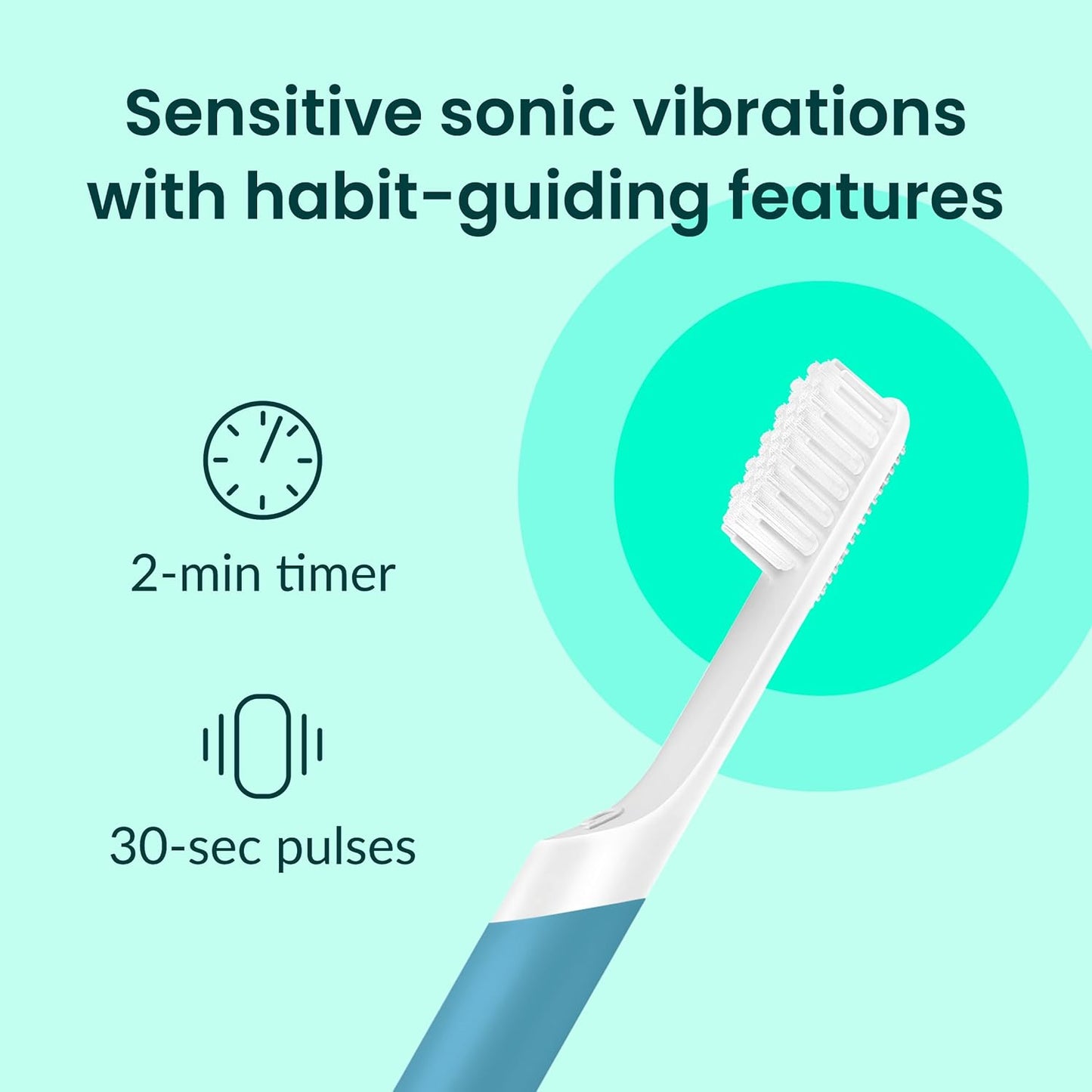Quip Plastic Sonic Electric Toothbrush for Adults - Time Travel & Soft Bristles with Travel Case & Replacement Brush Head - 3 Month Battery Life - Marine Blue