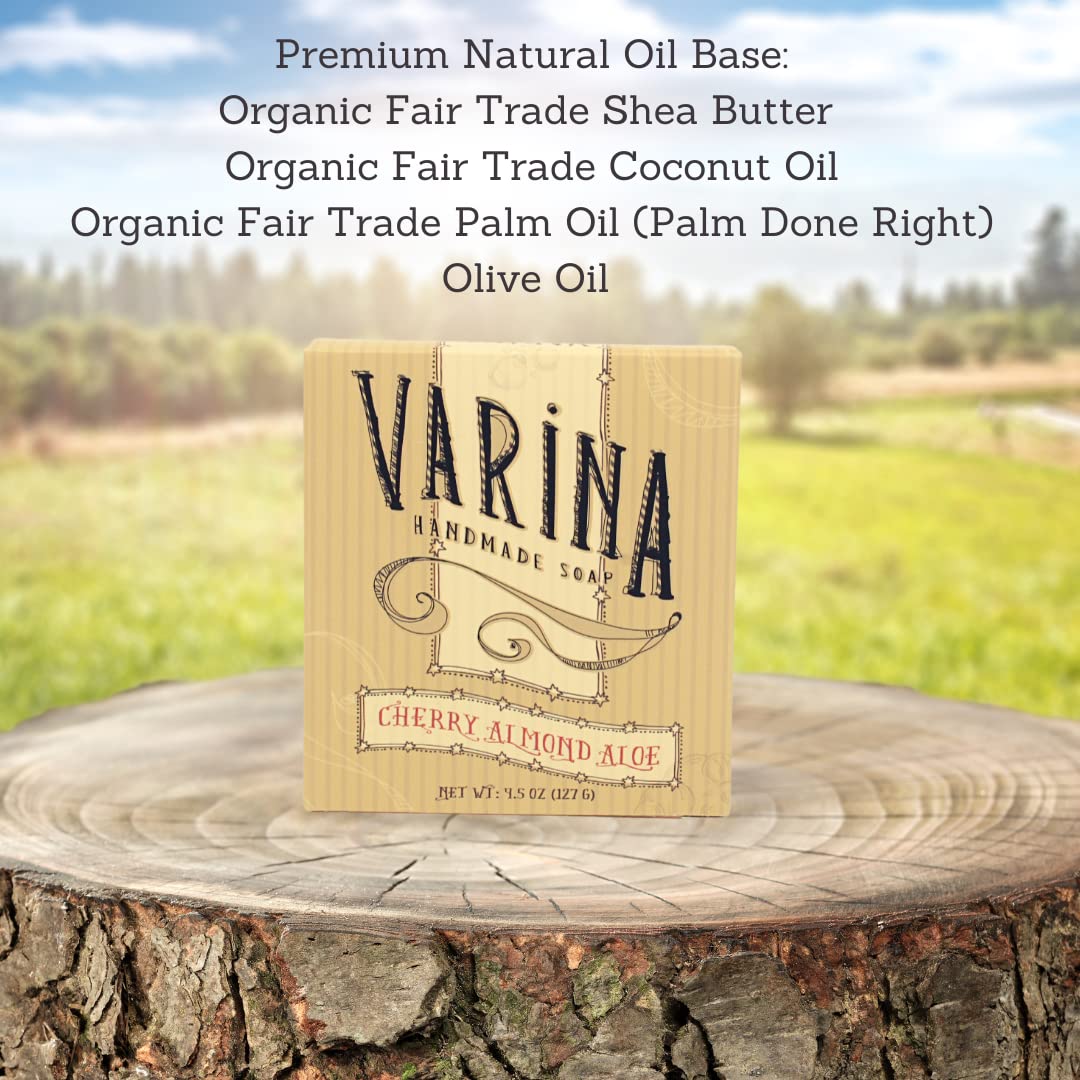 Varina Natural Cherry Almond Aloe Bar Soap - Gentle Cleansing for Sensitive Skin, Spicy - 3 Pack - Experience Healthy and Glowing Skin