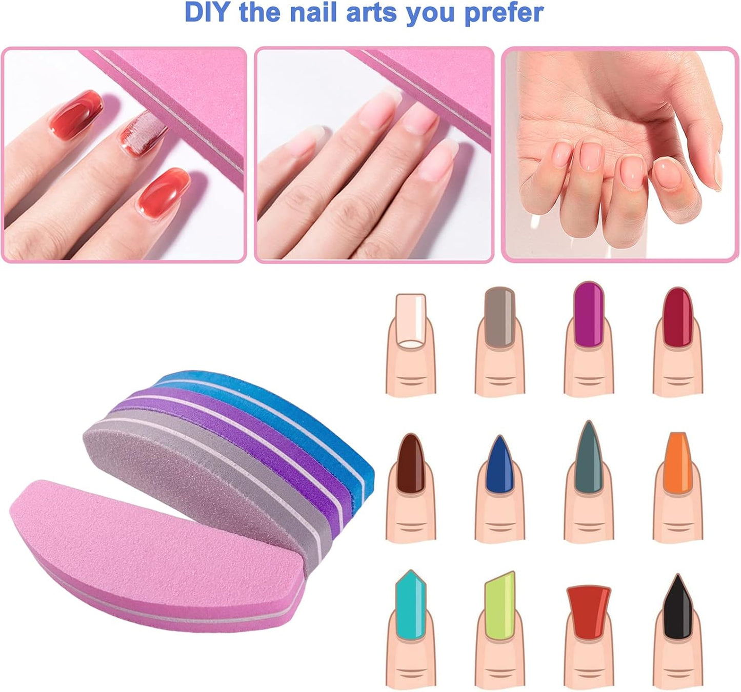 80 Pcs Nail Buffers, Buffer Block Nail Files Bulk for Acrylic Nails and Natural Nails Double Sided 100/180 Grit Portable Washable Sanding Buffing Buffers Arc Shape (80Pcs Multicolor)