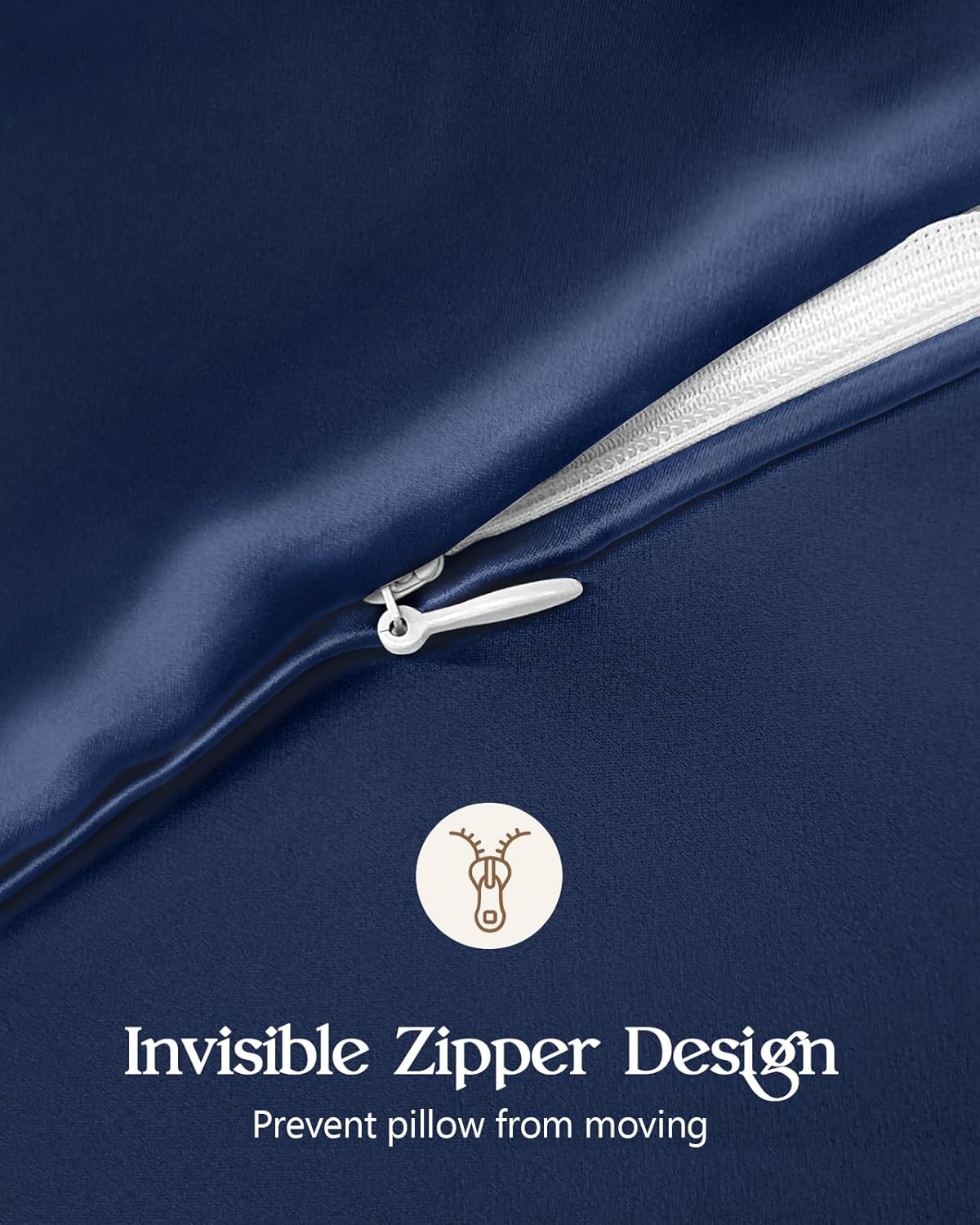 Silk Pillowcase 2 Pack - Pillow Cases Standard Set of 2 Size 20" x 26" for Hair and Skin Smooth Soft Breathable with Hidden Zipper Cooling Pillow Covers for Women, Navy Blue