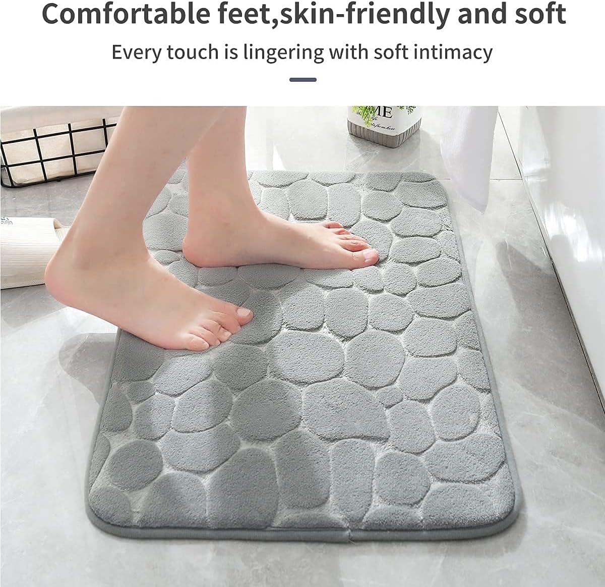 YIHOUSE Memory Foam Bath Mat Cobblestone Bathroom Rugs Super Water Absorbent Bath Mats for Bathroom Machine Washable Bath Rugs(20x32,Light Gray)
