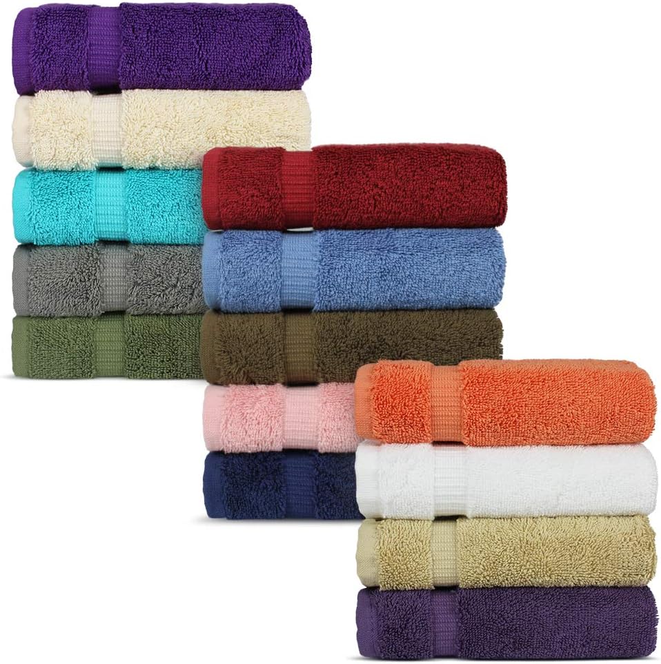 Chakir Turkish Linens Hotel & Spa Quality, Highly Absorbent 100% Cotton Turkish Washcloths (2 X 6 Random Colors - Set of 12)