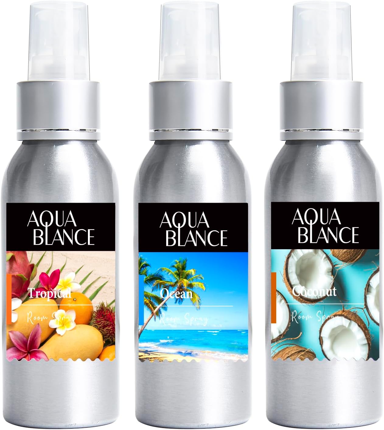 Fragrant Room Spray, Tropical, Ocean, Coconut, 3 x 3.4 fl oz, Air Fresheners Odor Eliminator for Home, Bathroom, Concentrated Room Spray