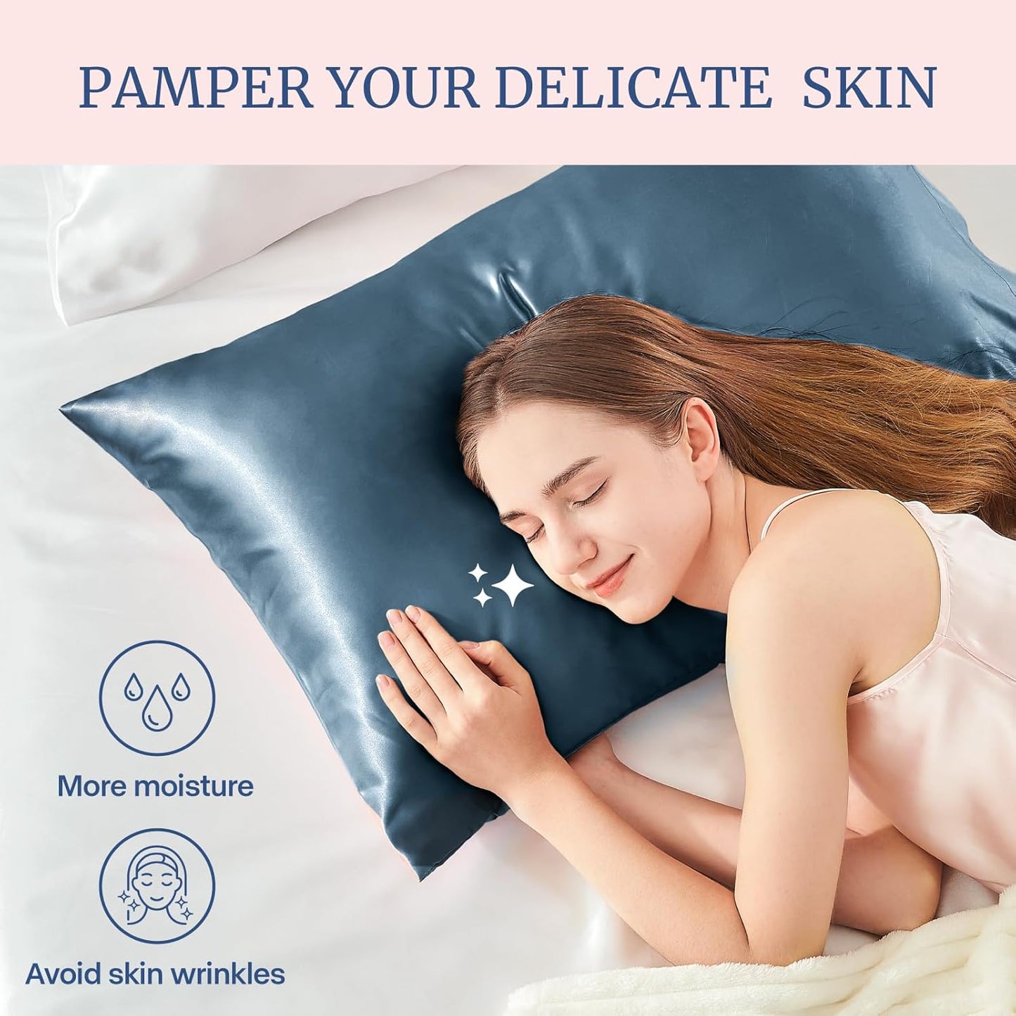 BEDELITE Satin Pillowcase for Hair and Skin, Super Soft Similar to Silk Pillow Cases 4 Pack with Envelope Closure, Cooling Pillowcases for Women Men (20"x40" King Size, Bluesteel)