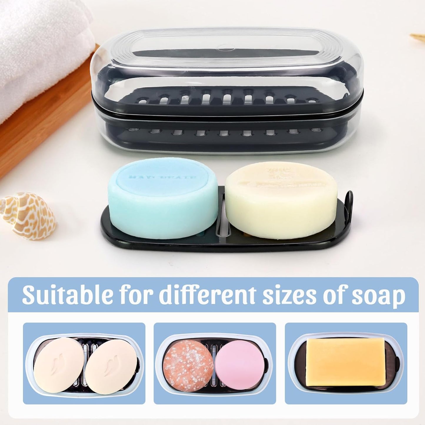OZNER Clear Travel Soap Case Compatible with Kitsch - Leak-Proof Multi-Use Soap Holder with Draining Layer for Shampoo Bars, Gym, Travel & Camping（Transparent White,1 Pack）