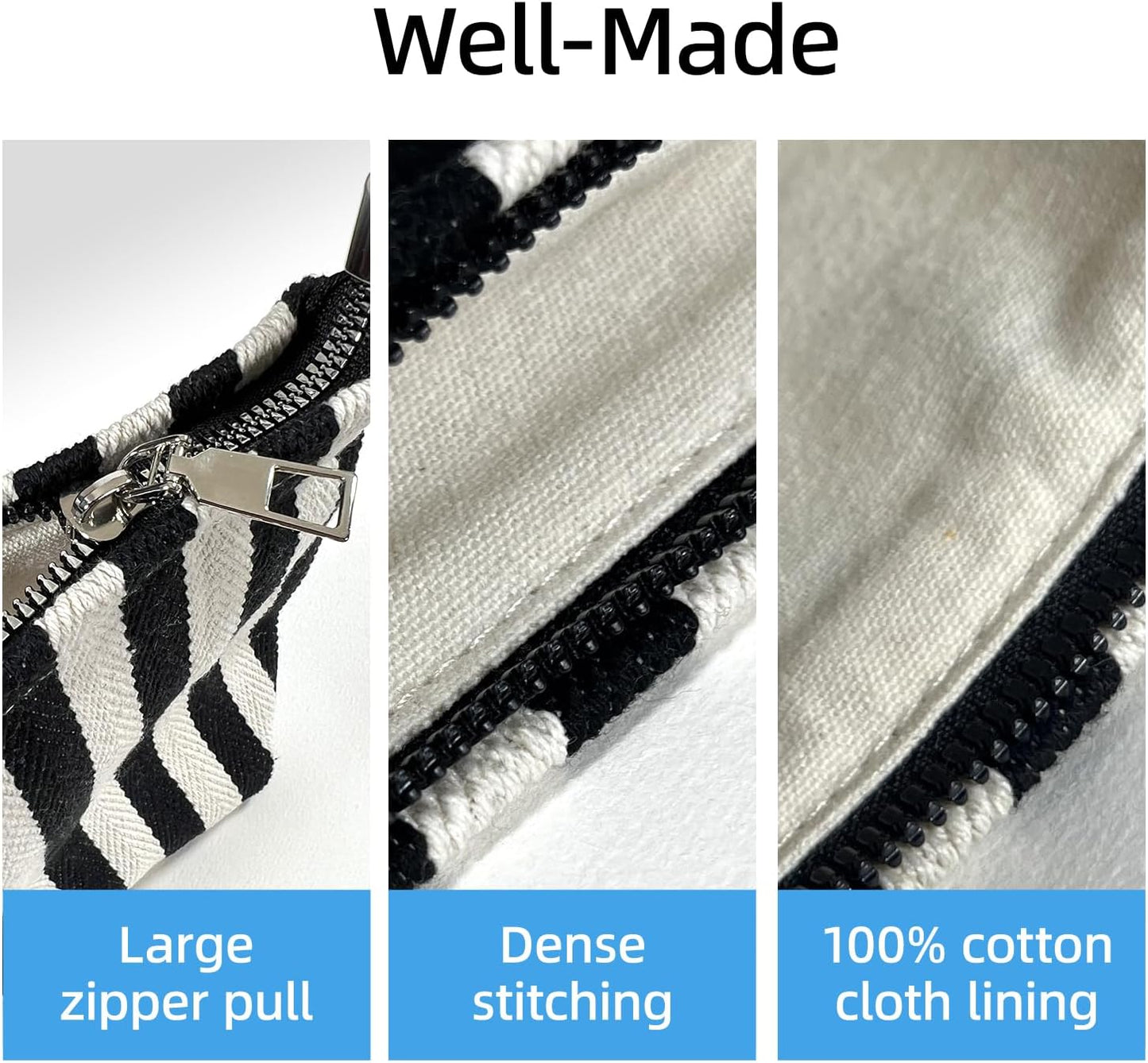 Makeup Bag for Women, Striped Makeup Bag, Travel Makeup Pouch for Purse, Canvas Cosmetic Bag with Zipper lining , Small Travel Pouch for Toiletry, Sunscreen, Sunblock, Hygiene, Skincare, Medicine