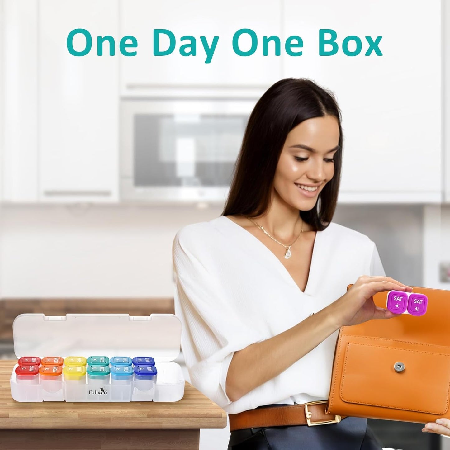 Fullicon Moisture-Proof Pill Organizer 2 Times a Day, Weekly Pill Boxes & Organiser with Silicone Lids, Large Capacity AM PM Pill Organizer 7 Day, Travel Pill Case for Vitamins (Clear Rainbow)