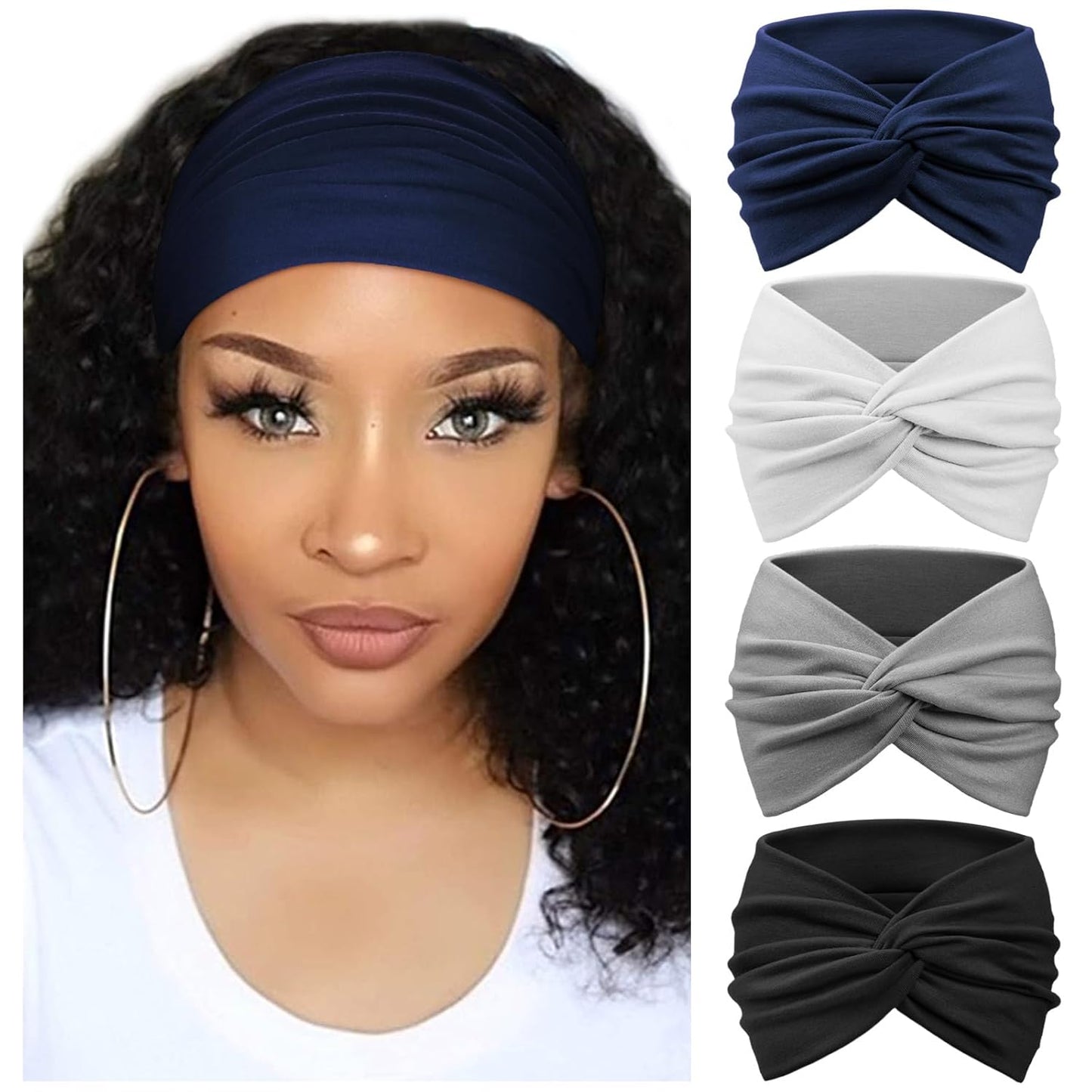 Extra Wide Headbands for Women Large Turban Headband Non Slip Boho Elastic Hairband Hair Twisted Knot Head Bands Accessories