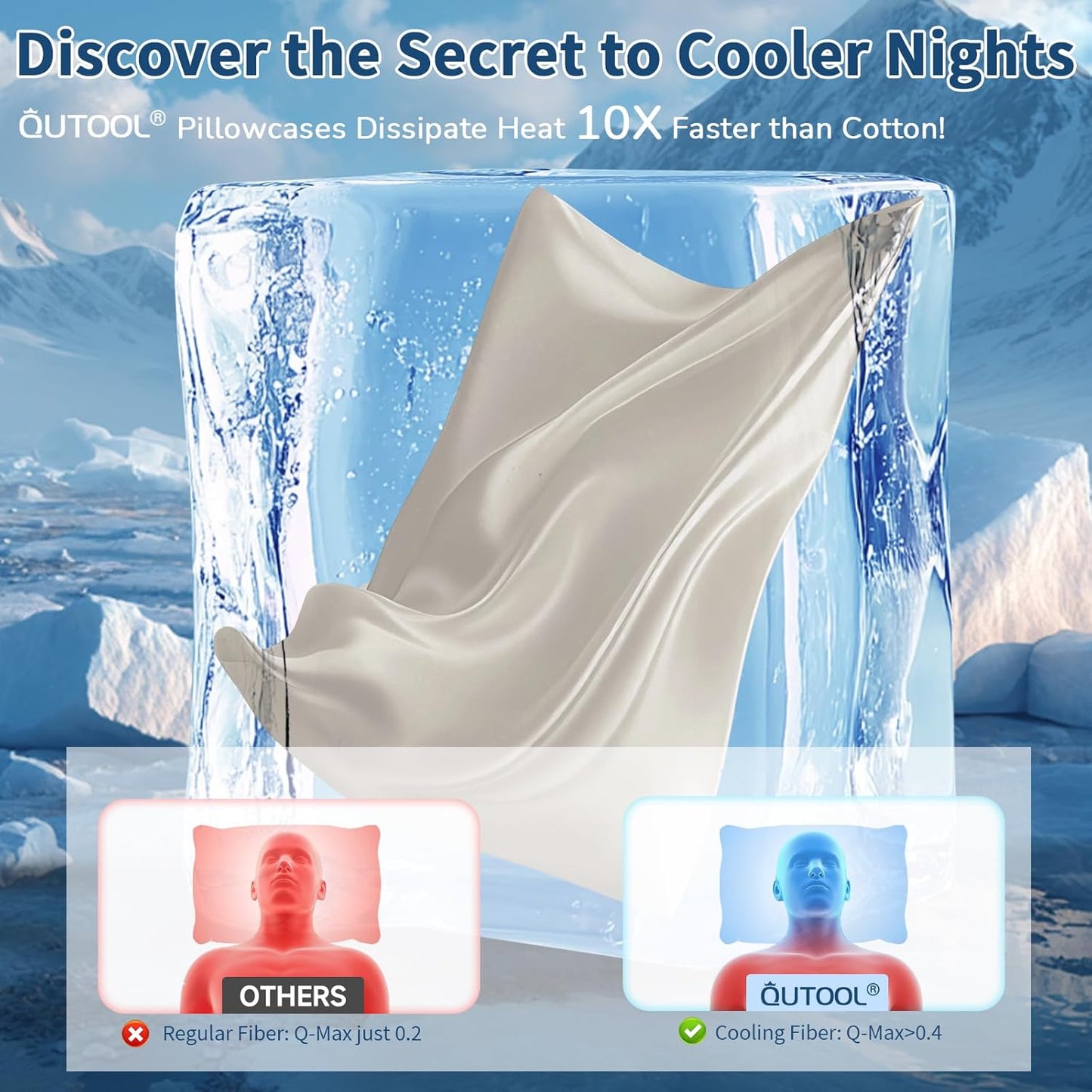 Cooling Pillow Cases 2 Pack for Hot Sleepers and Night Sweats, Ice Cool Pillow Covers King Size Set of 2 for Hair Skin Reduces Wrinkles&Frizz Softer Than Silk Pillow Cases, Envelope Closure,Champagne