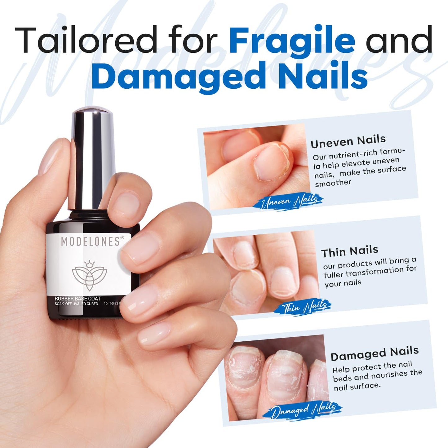 modelones Rubber Builder Gel Base Coat for Nails, Clear Rubber Base Gel Nail Polish for Strengthen/Apex Building/Enhance/Reinforced Long Lasting Fiber Protect Soak Off U V LED Gift for Thin Weak Nails